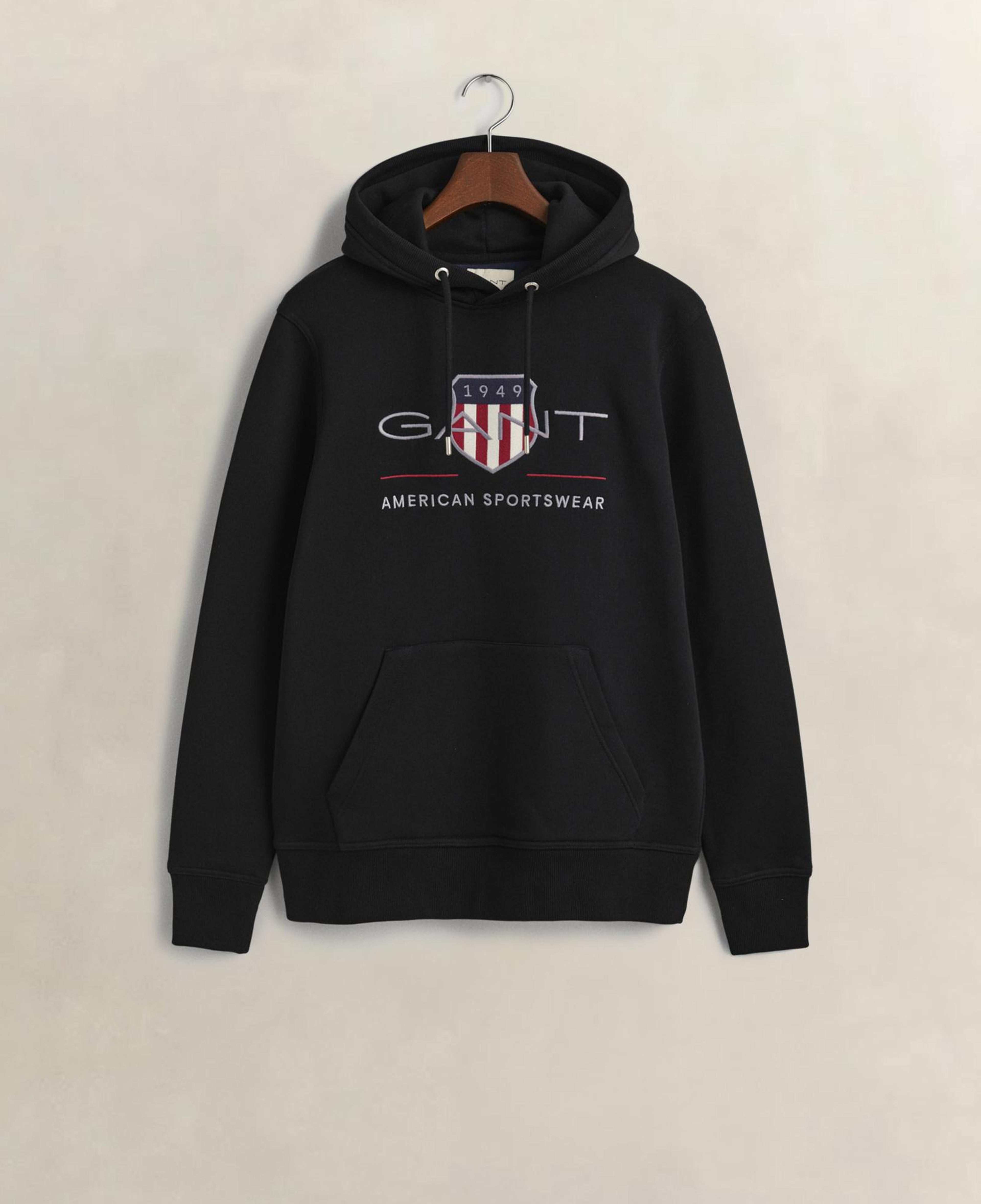 GANT Erkek Siyah Regular Fit Kapüşonlu Logolu Sweatshirt