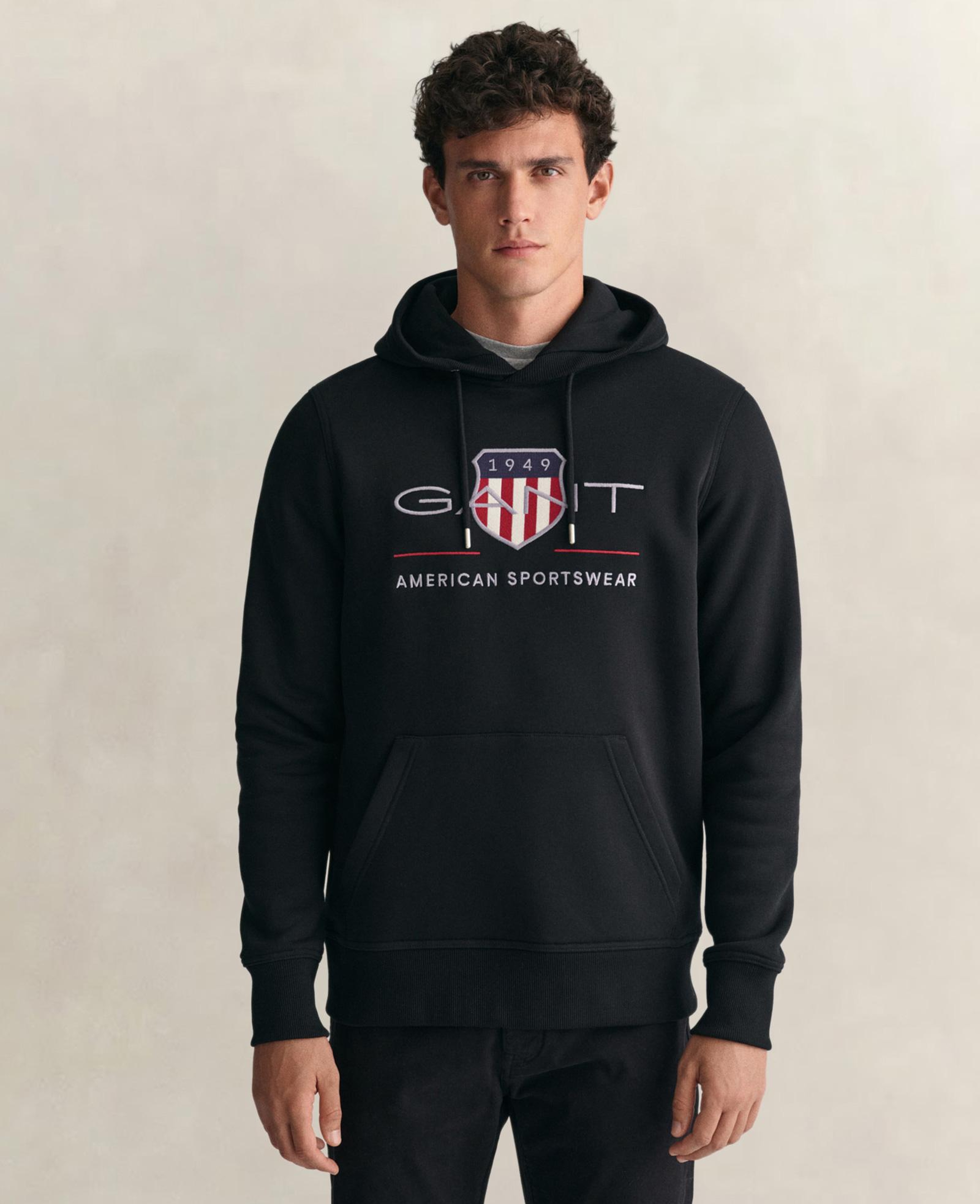 GANT Erkek Siyah Regular Fit Kapüşonlu Logolu Sweatshirt