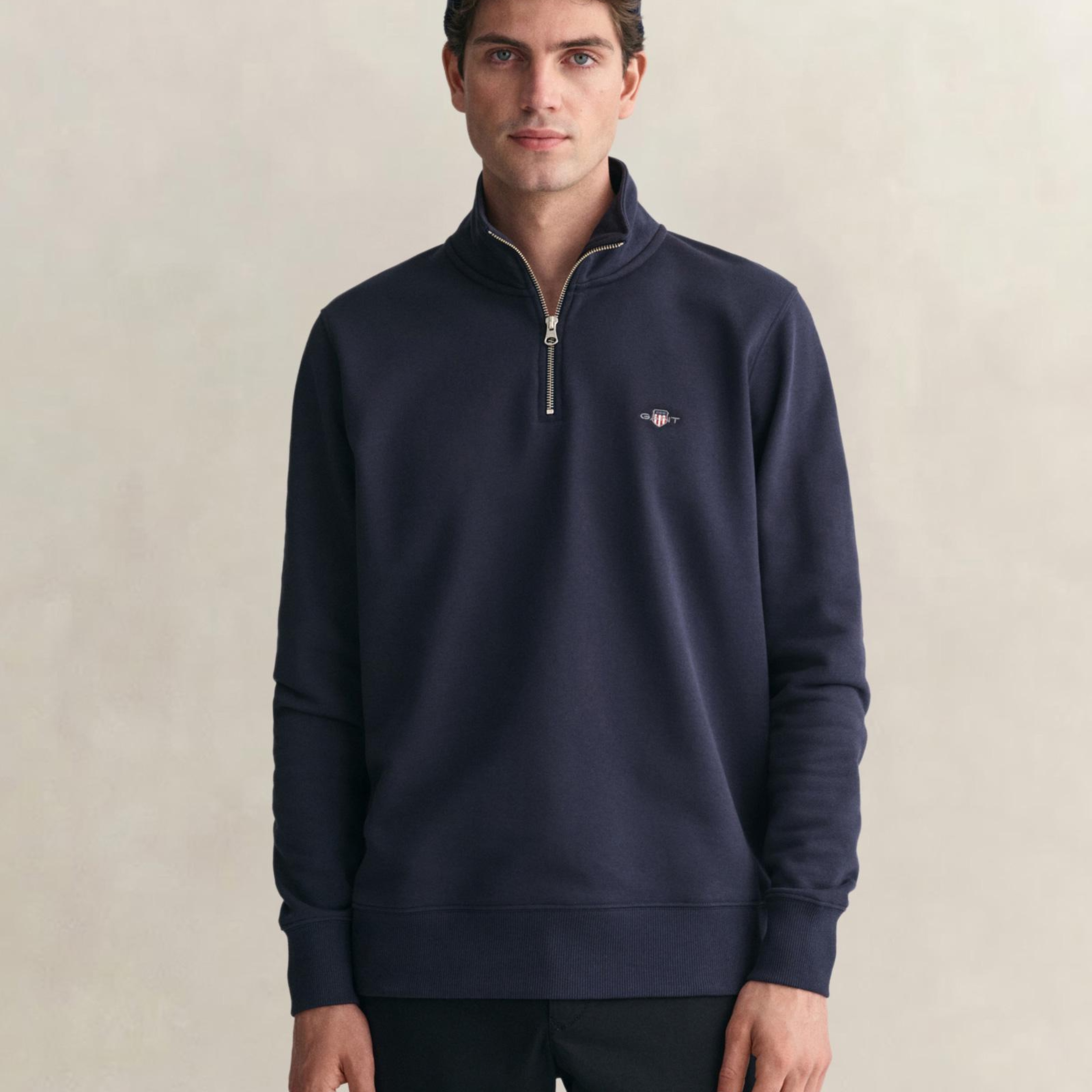 GANT Erkek Lacivert Regular Fit Yarım Fermuarlı Sweatshirt