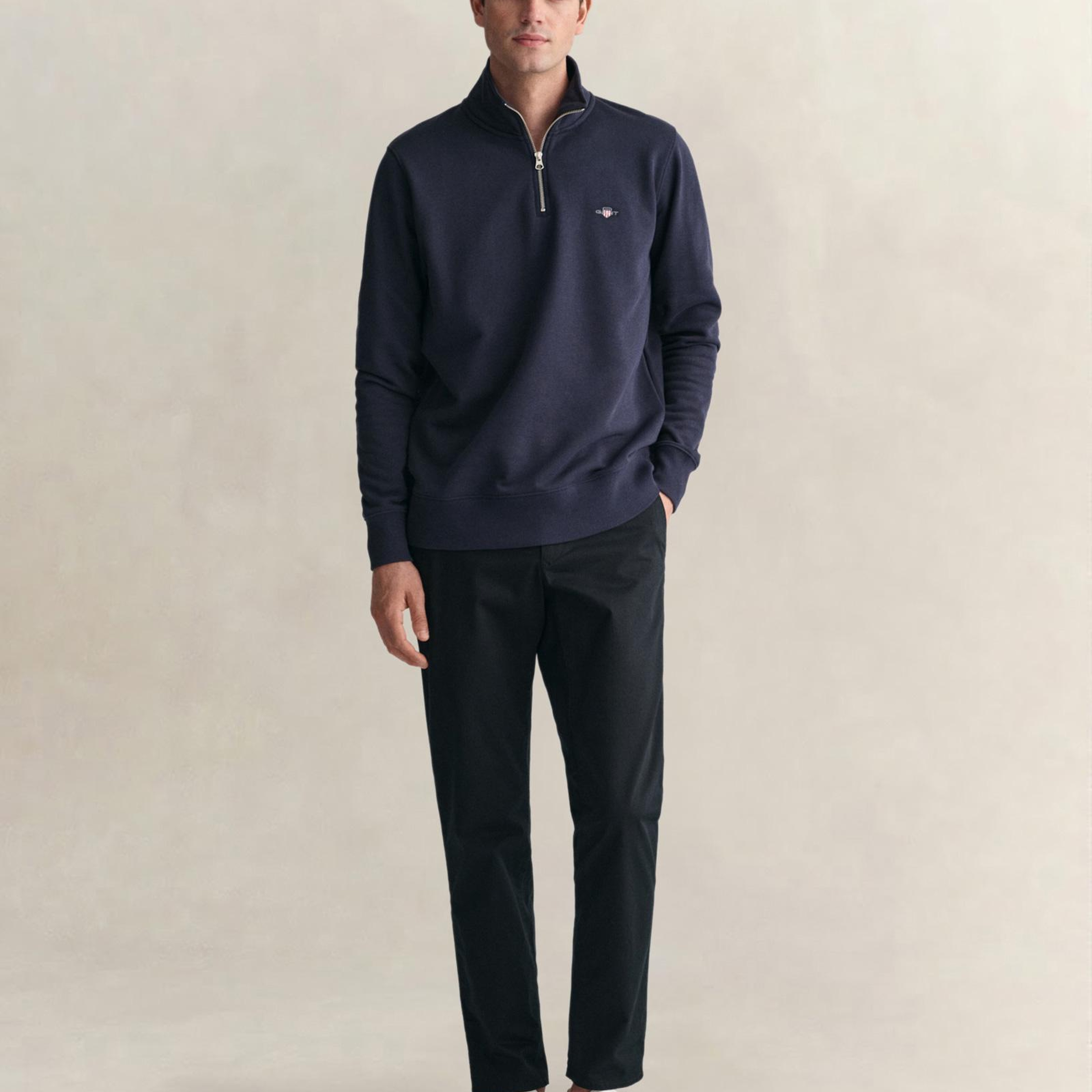 GANT Erkek Lacivert Regular Fit Yarım Fermuarlı Sweatshirt