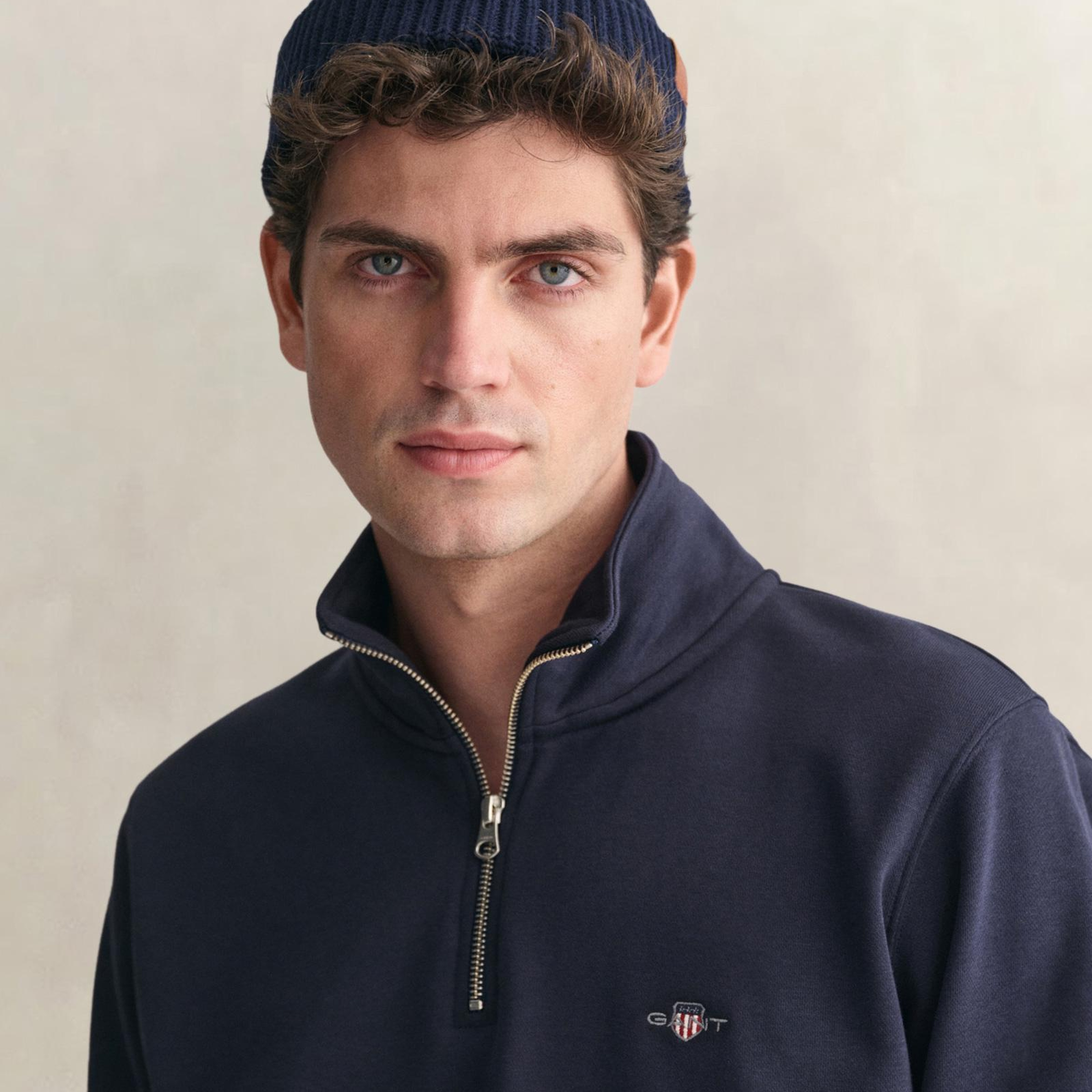GANT Erkek Lacivert Regular Fit Yarım Fermuarlı Sweatshirt