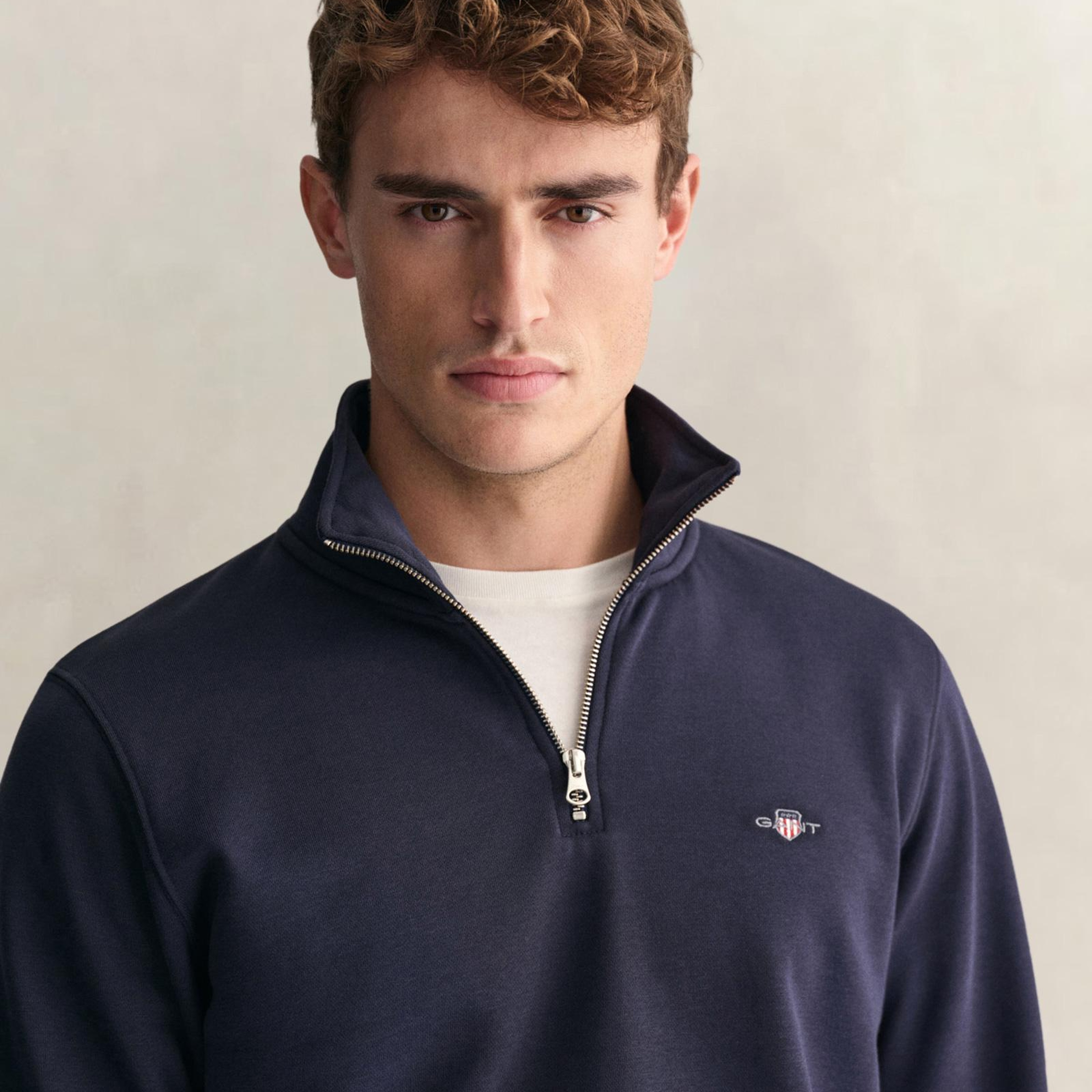 GANT Erkek Lacivert Regular Fit Yarım Fermuarlı Sweatshirt