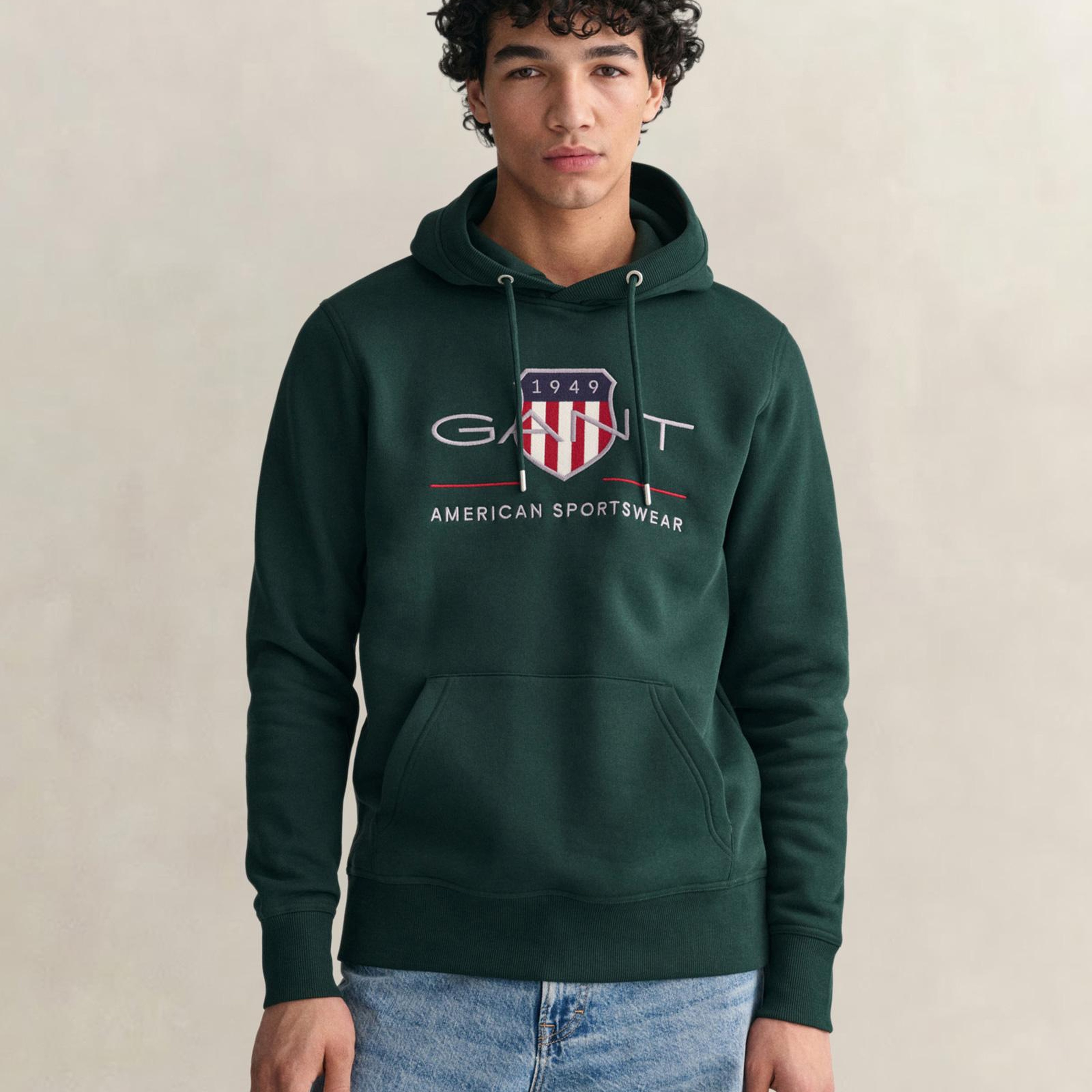 GANT Erkek Yeşil Regular Fit Kapüşonlu Logolu Sweatshirt