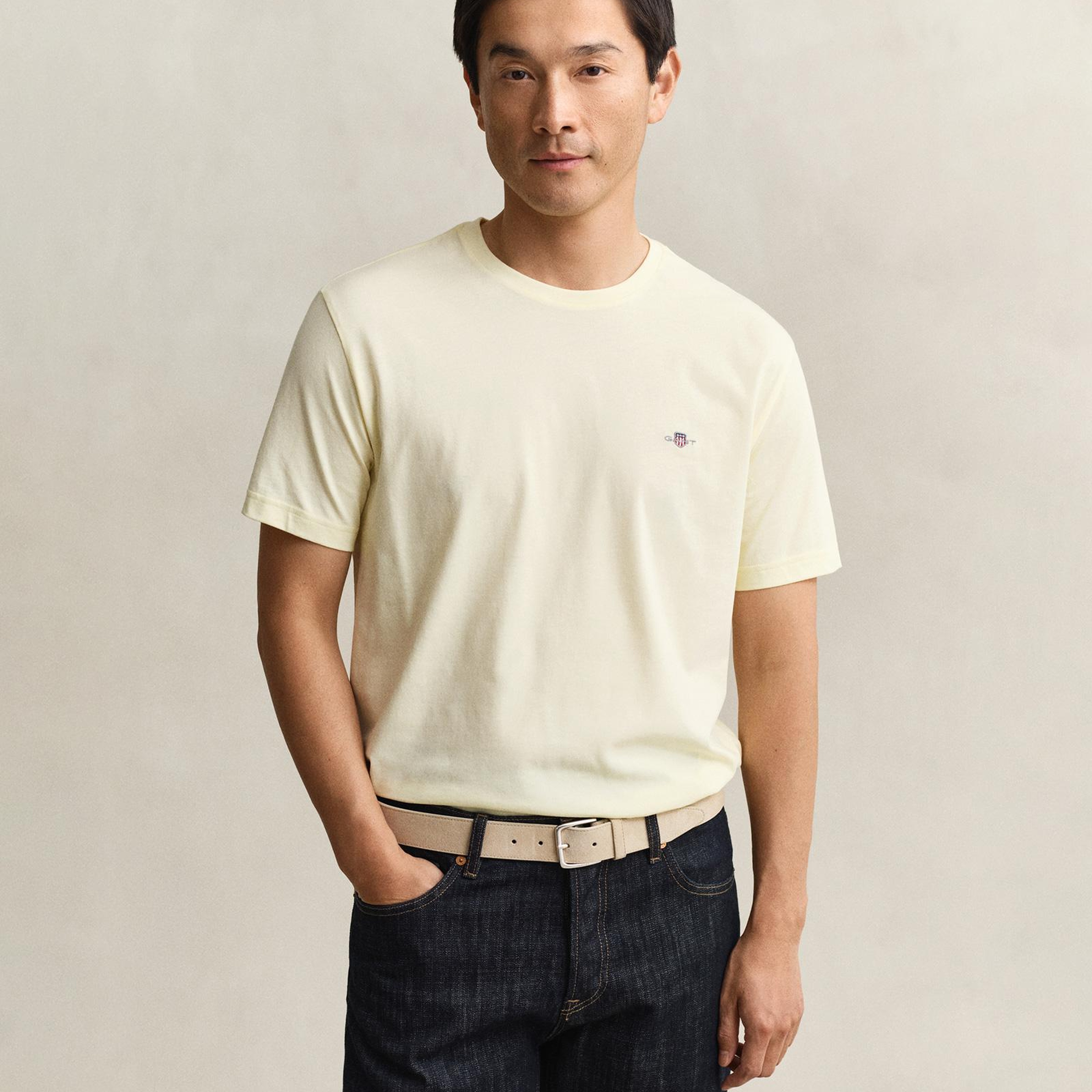 GANT Erkek Sarı Bisiklet Yaka Regular Fit Logolu T-Shirt