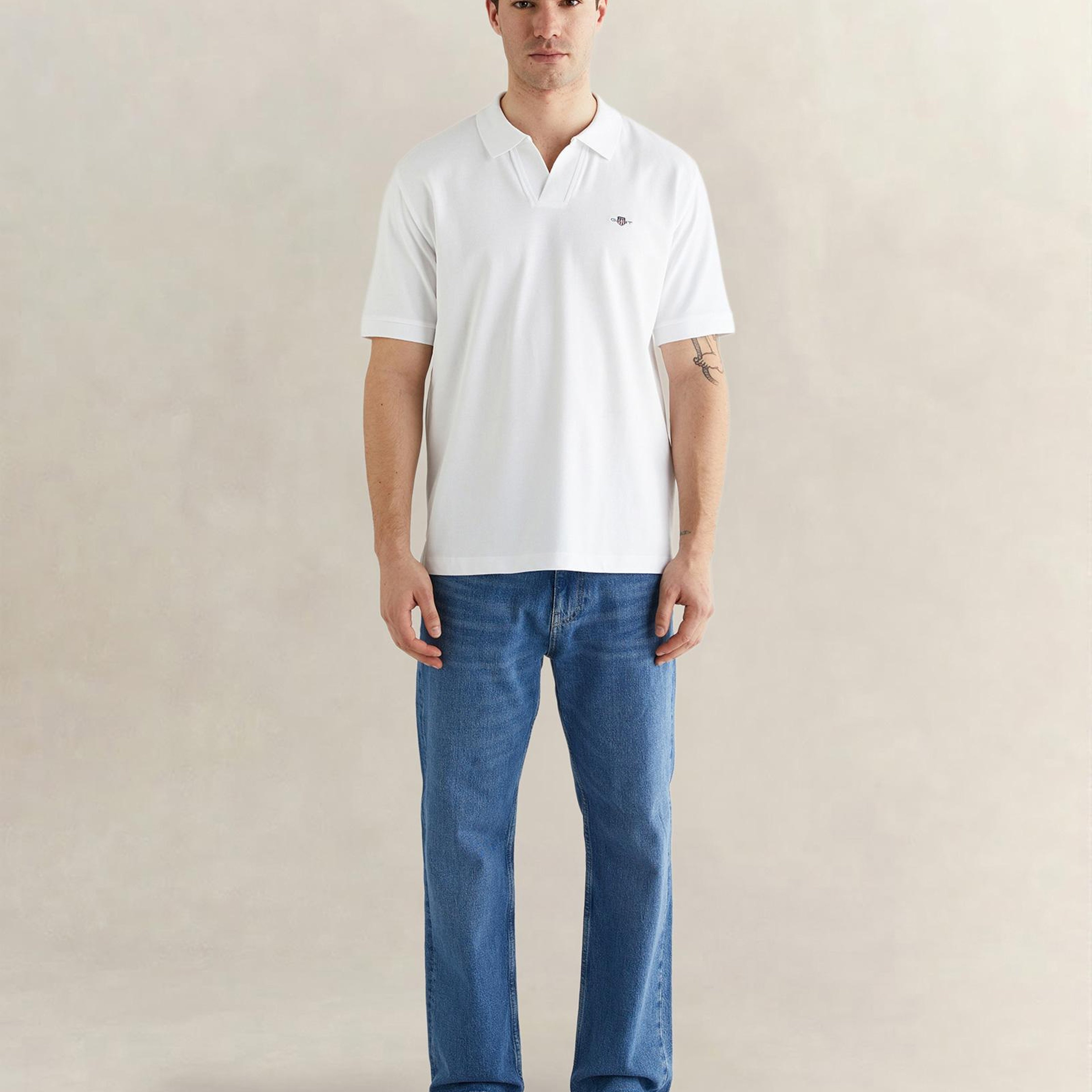 GANT Erkek Beyaz Regular Fit Logolu Polo Yaka T-Shirt