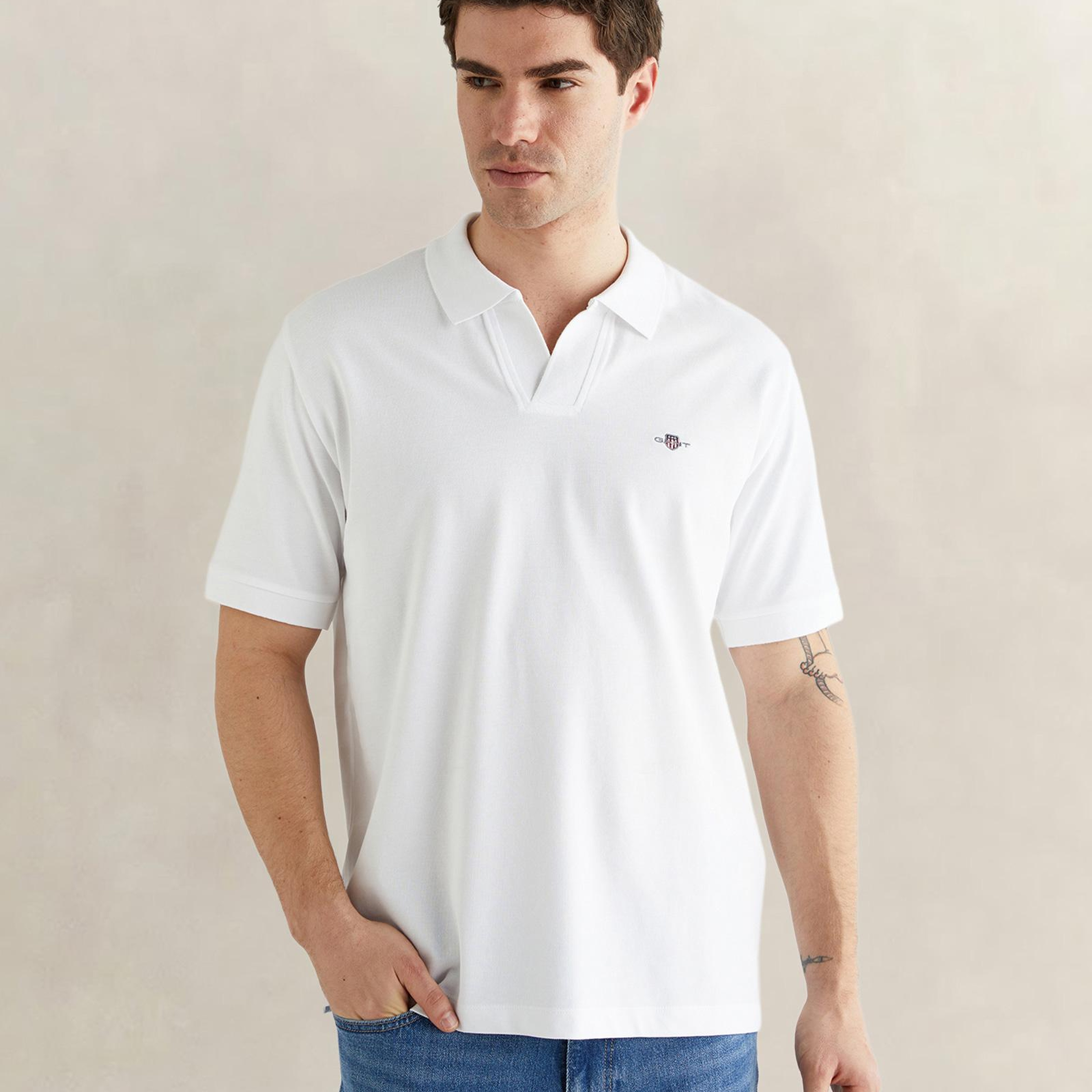 GANT Erkek Beyaz Regular Fit Logolu Polo Yaka T-Shirt