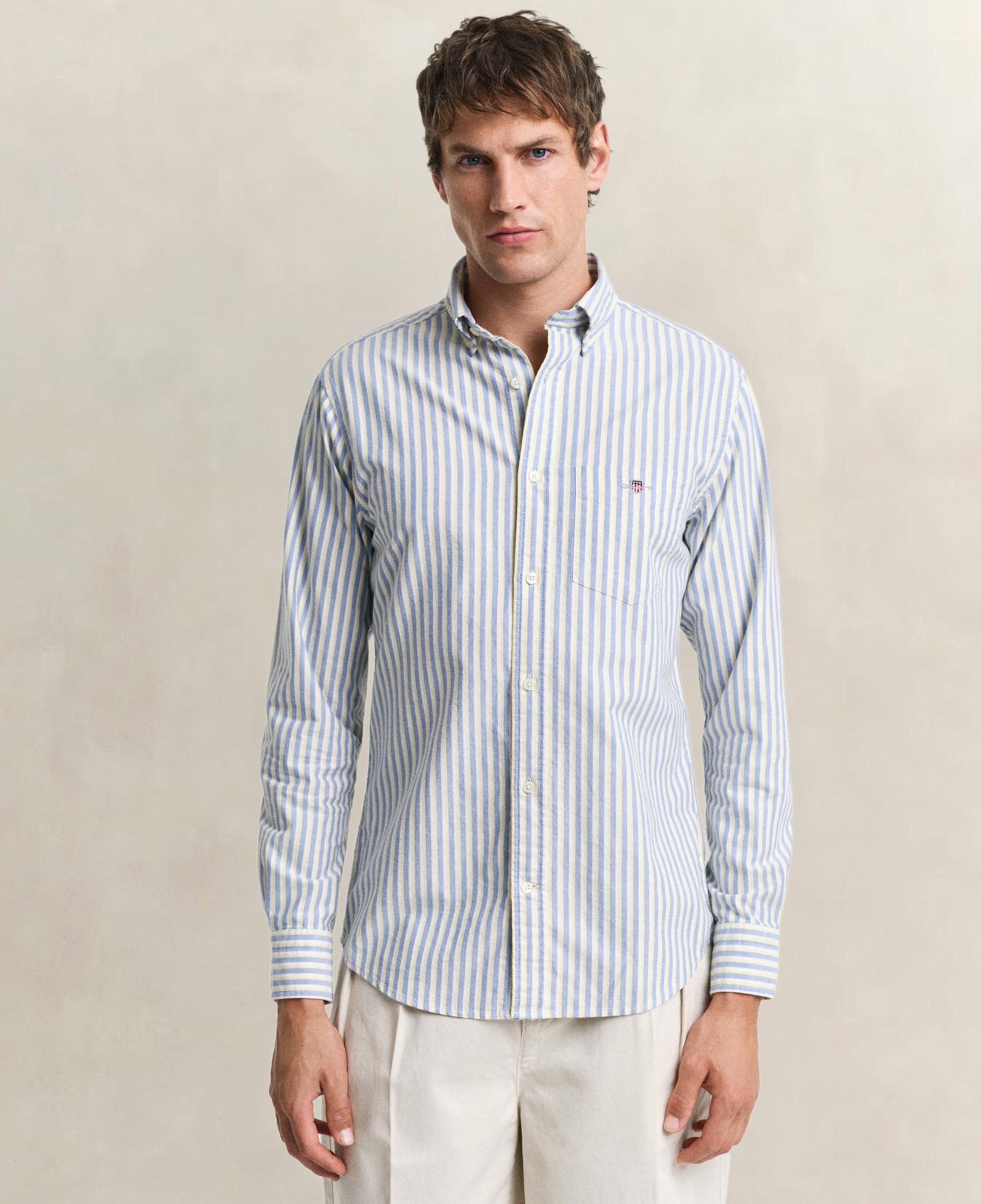 GANT Erkek Mavi Regular Fit Çizgili Logolu Gömlek