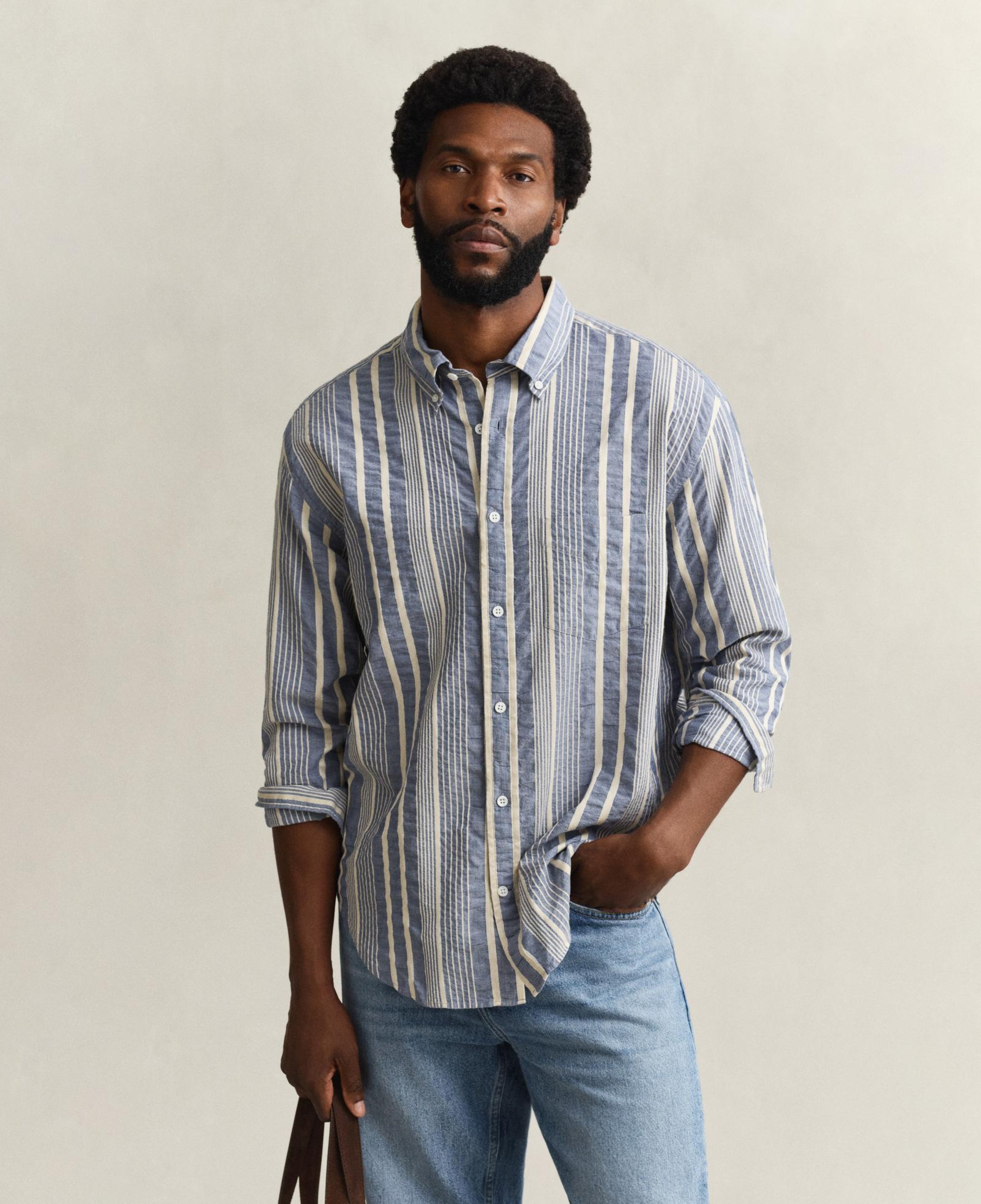 GANT Erkek Mavi Relaxed Fit Çizgili Gömlek