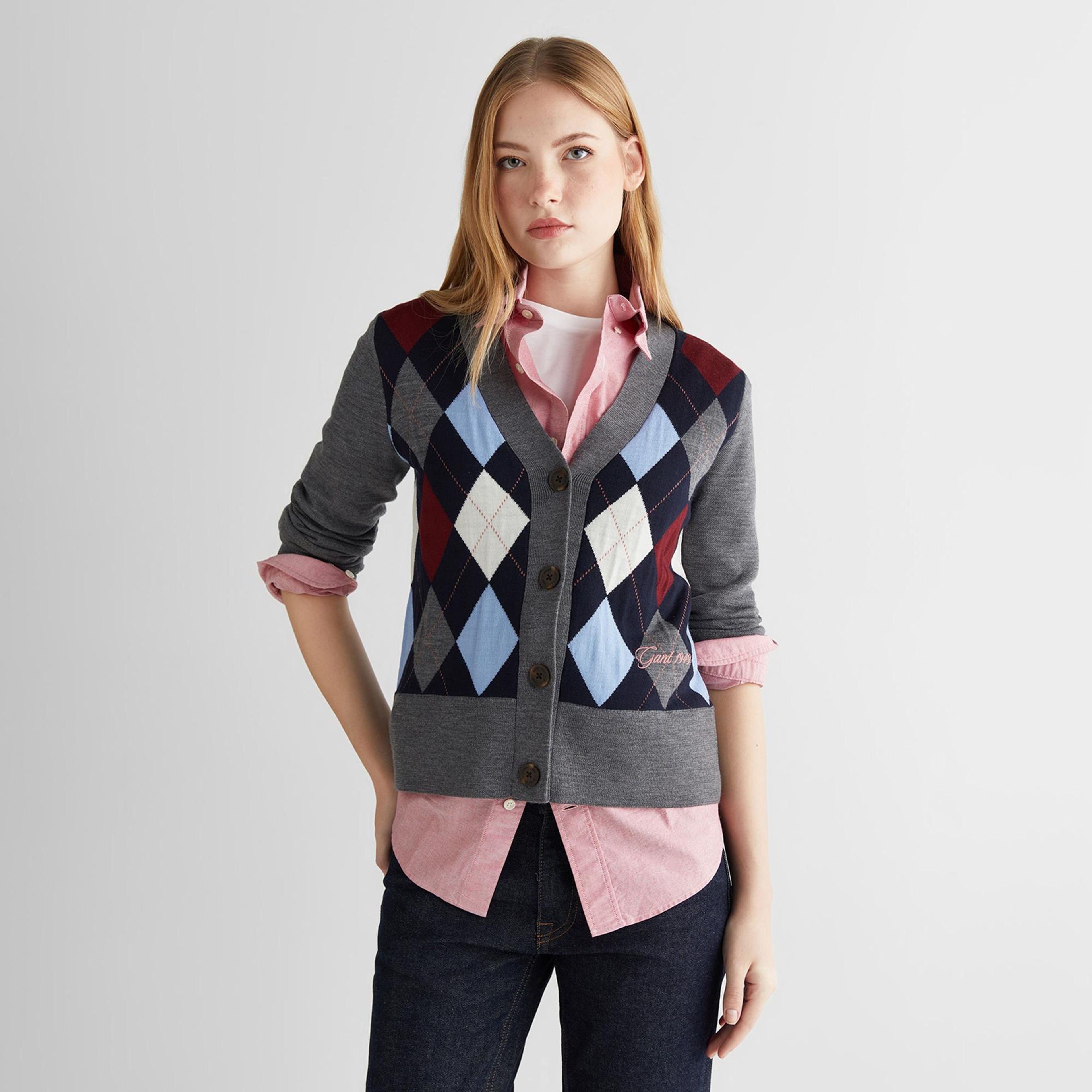 GANT Kadın Gri Regular Fit V Yaka Triko