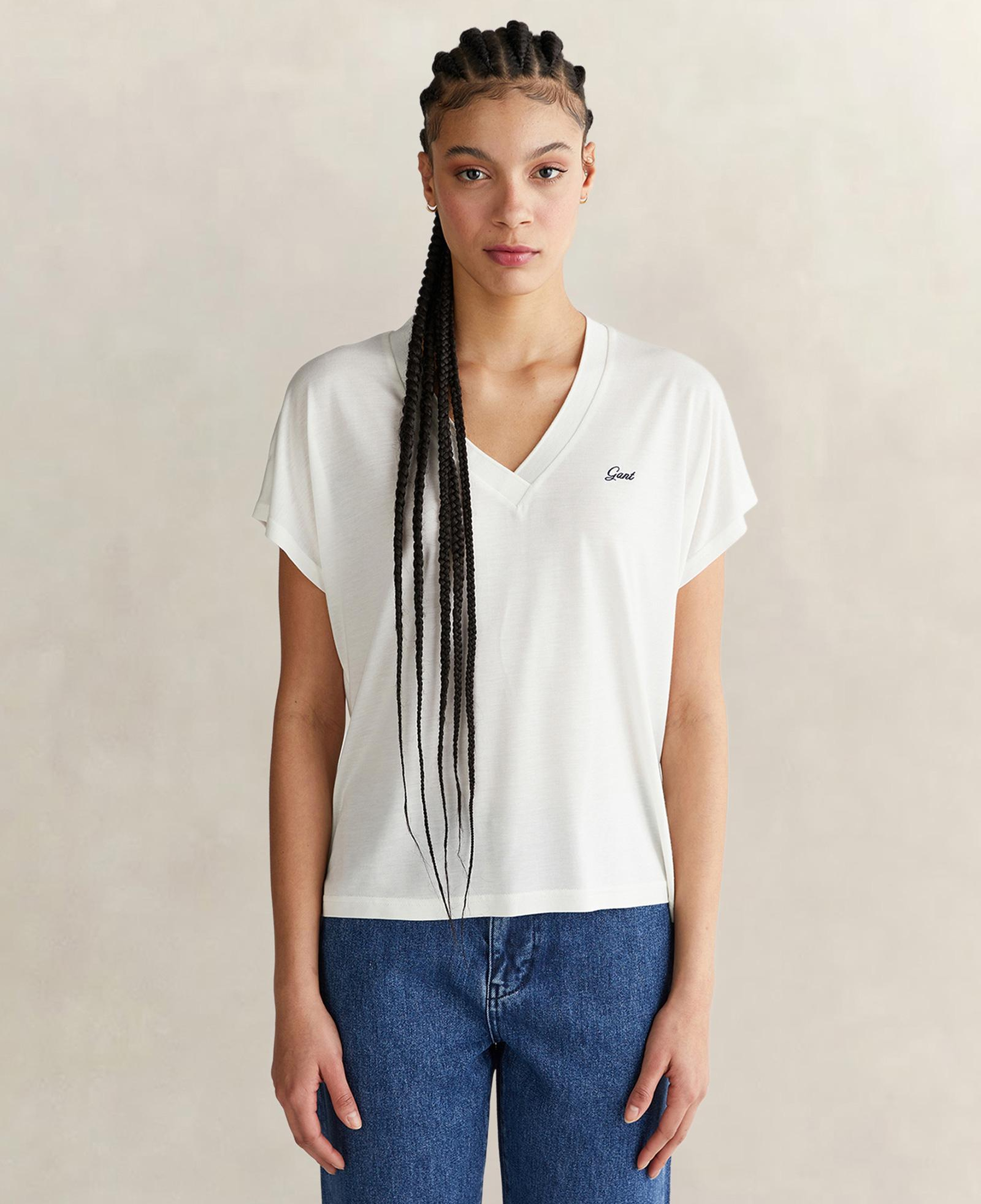 GANT Kadın Beyaz V Yaka Regular Fit T-Shirt