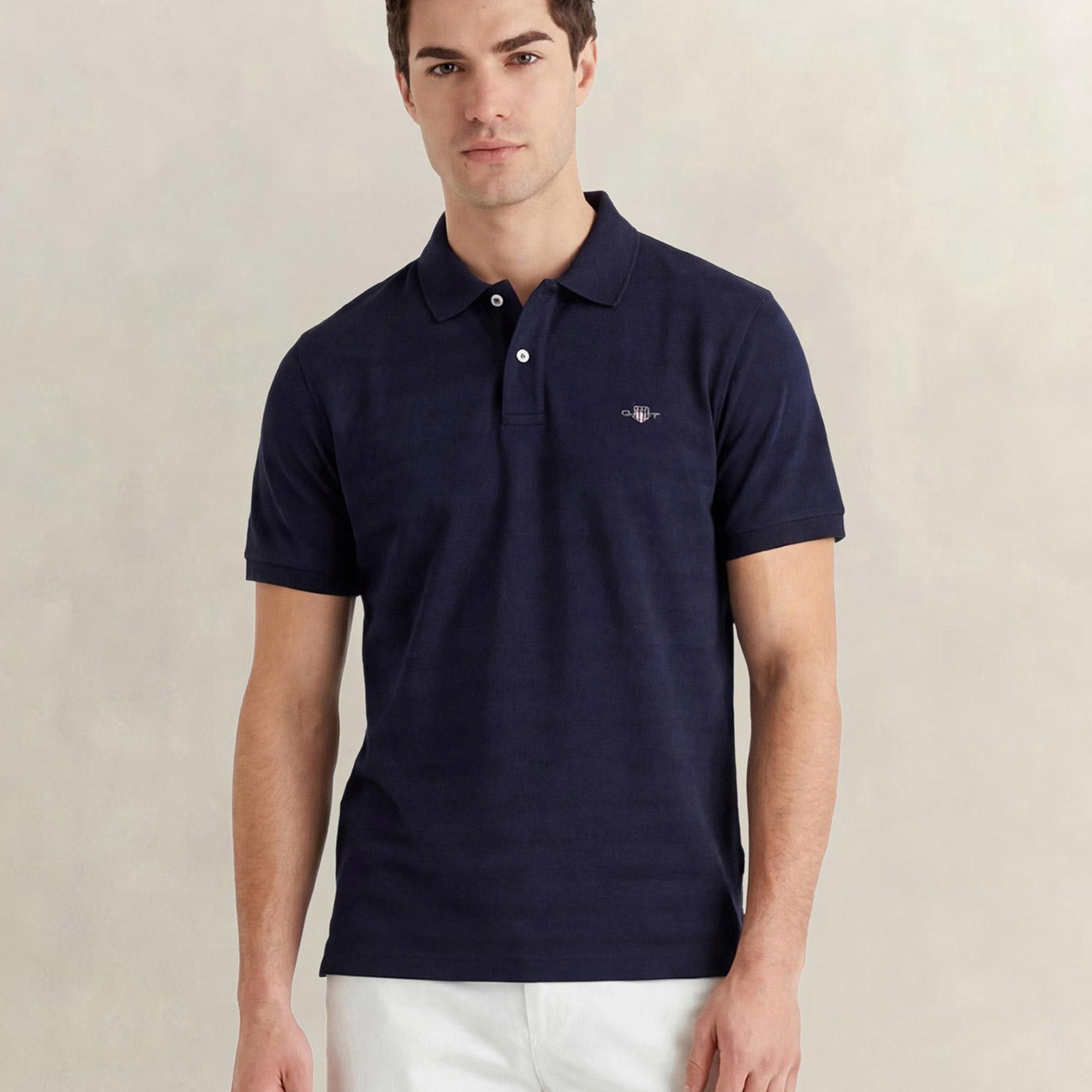 GANT Erkek Lacivert Regular Fit Polo Yaka T-Shirt