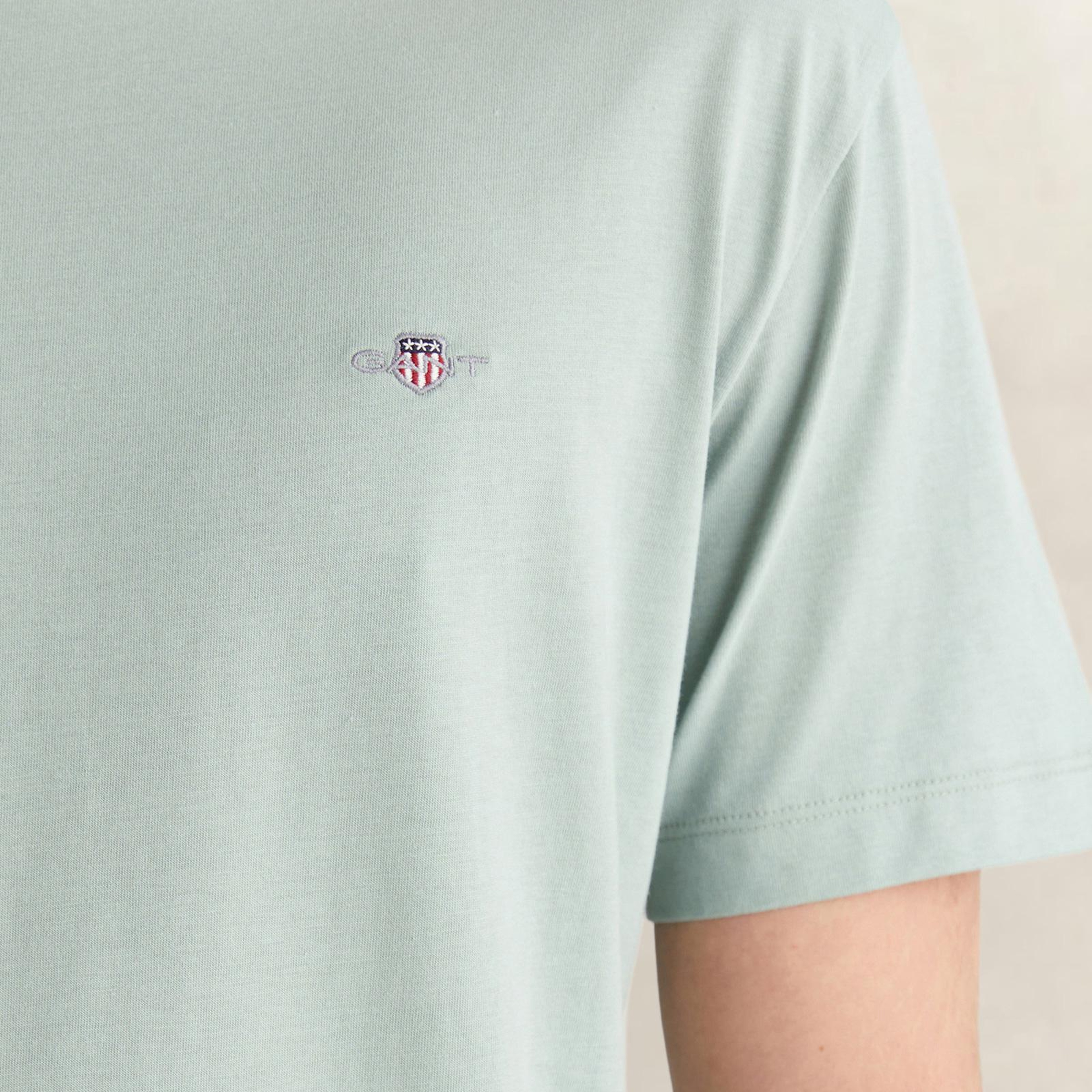 GANT Erkek Yeşil Bisiklet Yaka Regular Fit Logolu T-Shirt