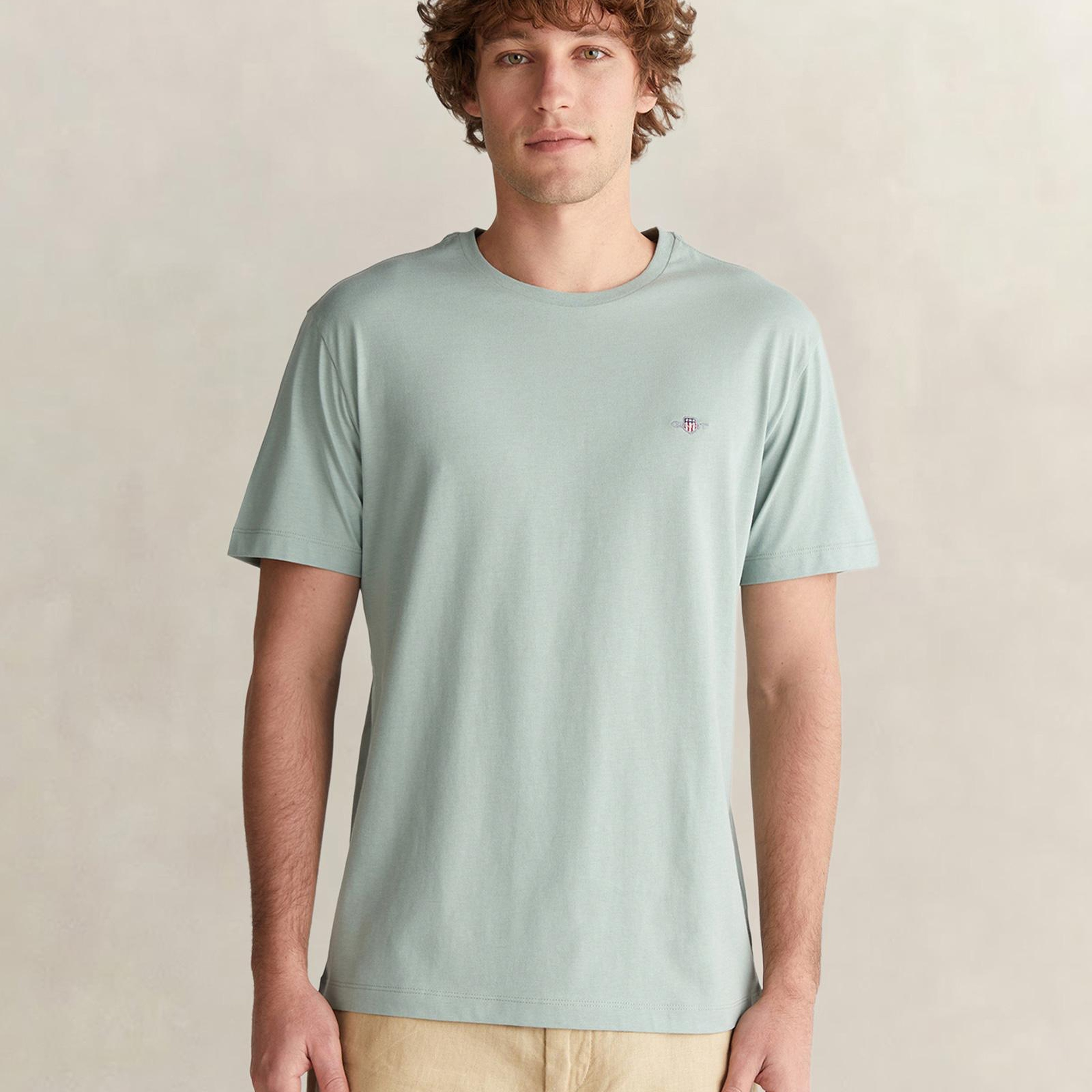 GANT Erkek Yeşil Bisiklet Yaka Regular Fit Logolu T-Shirt