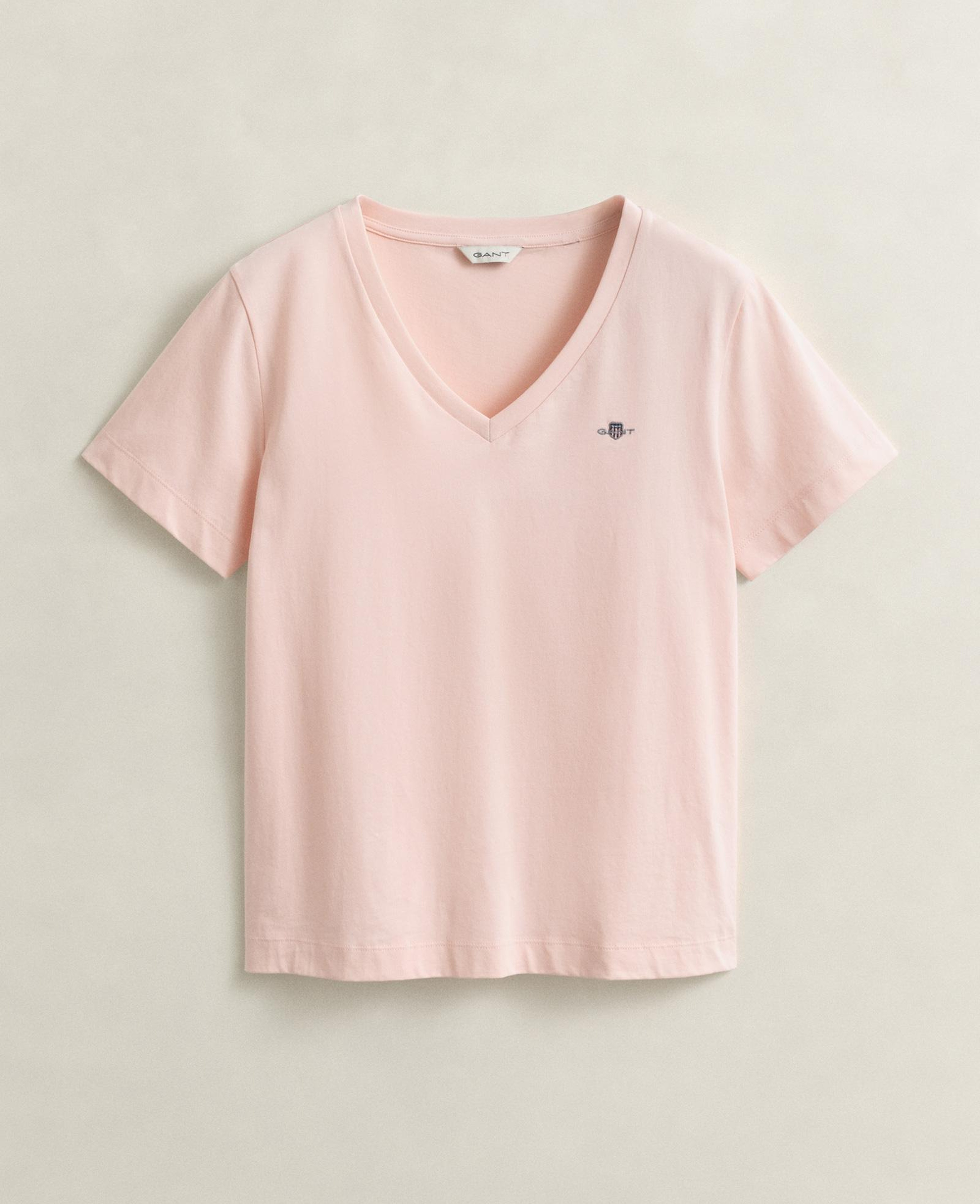 GANT Kadın Pembe V Yaka Regular Fit Logolu T-Shirt