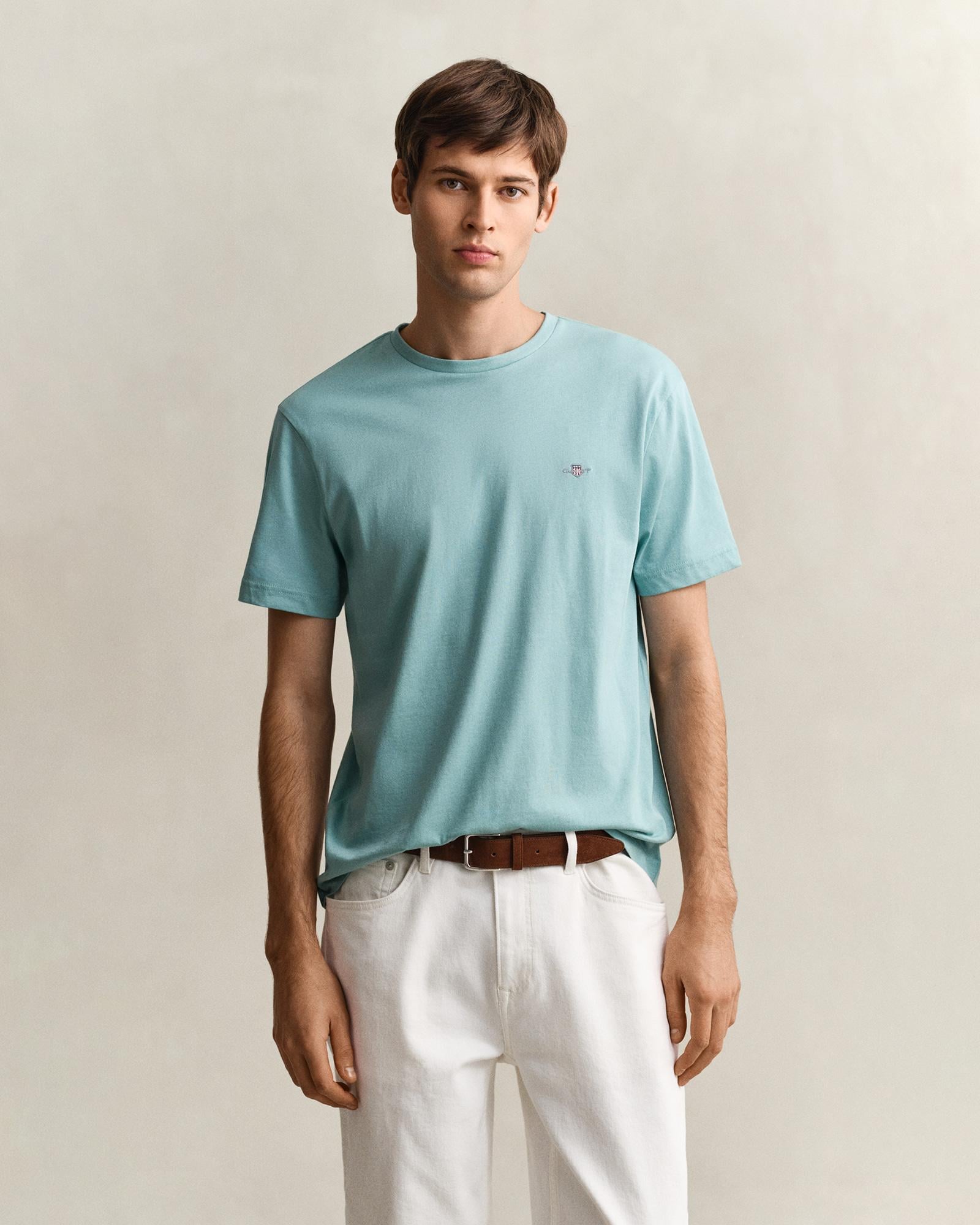 GANT Erkek Mavi Bisiklet Yaka Regular Fit Logolu T-Shirt