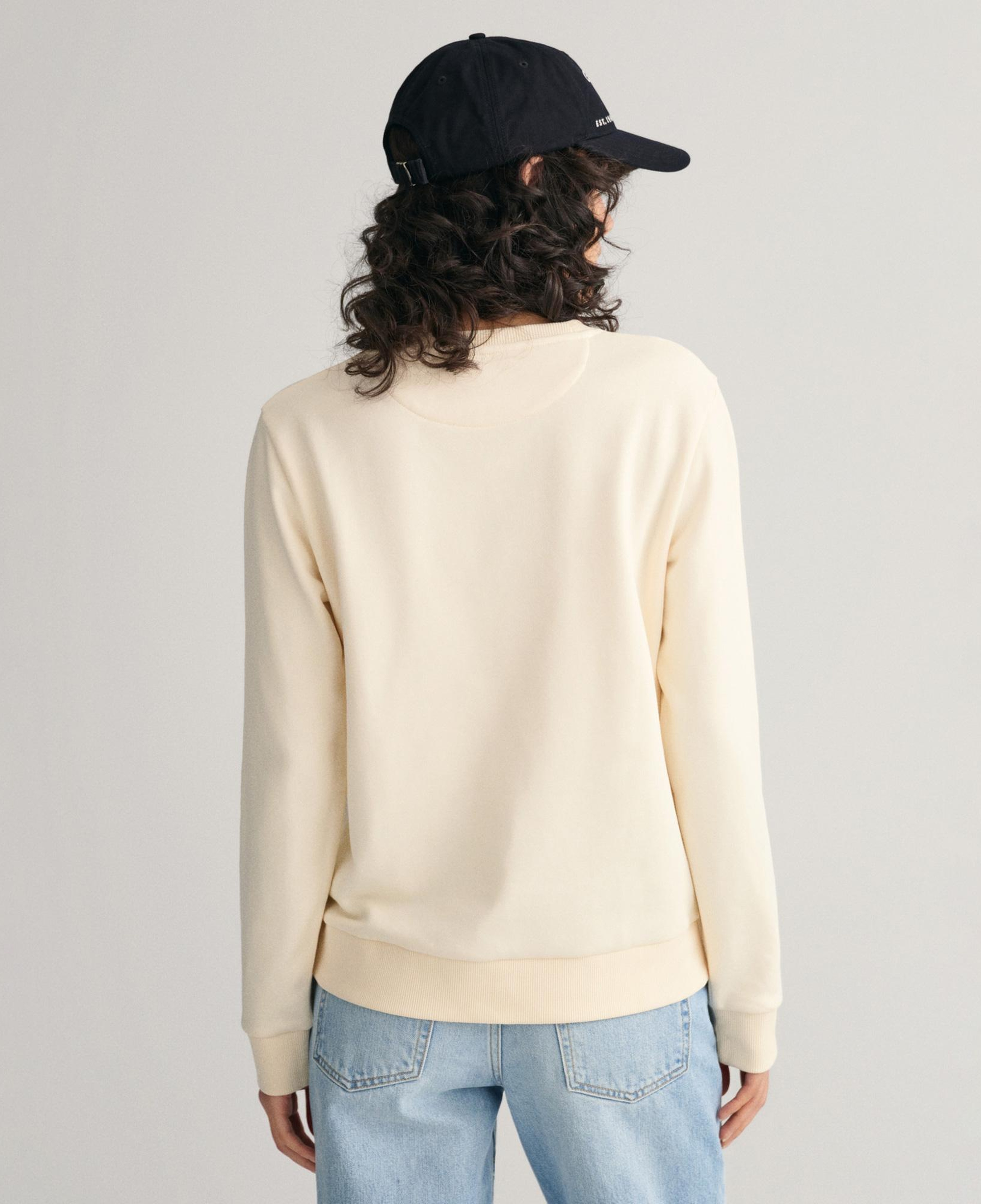 GANT Kadın Bej Regular Fit Bisiklet Yaka Logolu Sweatshirt