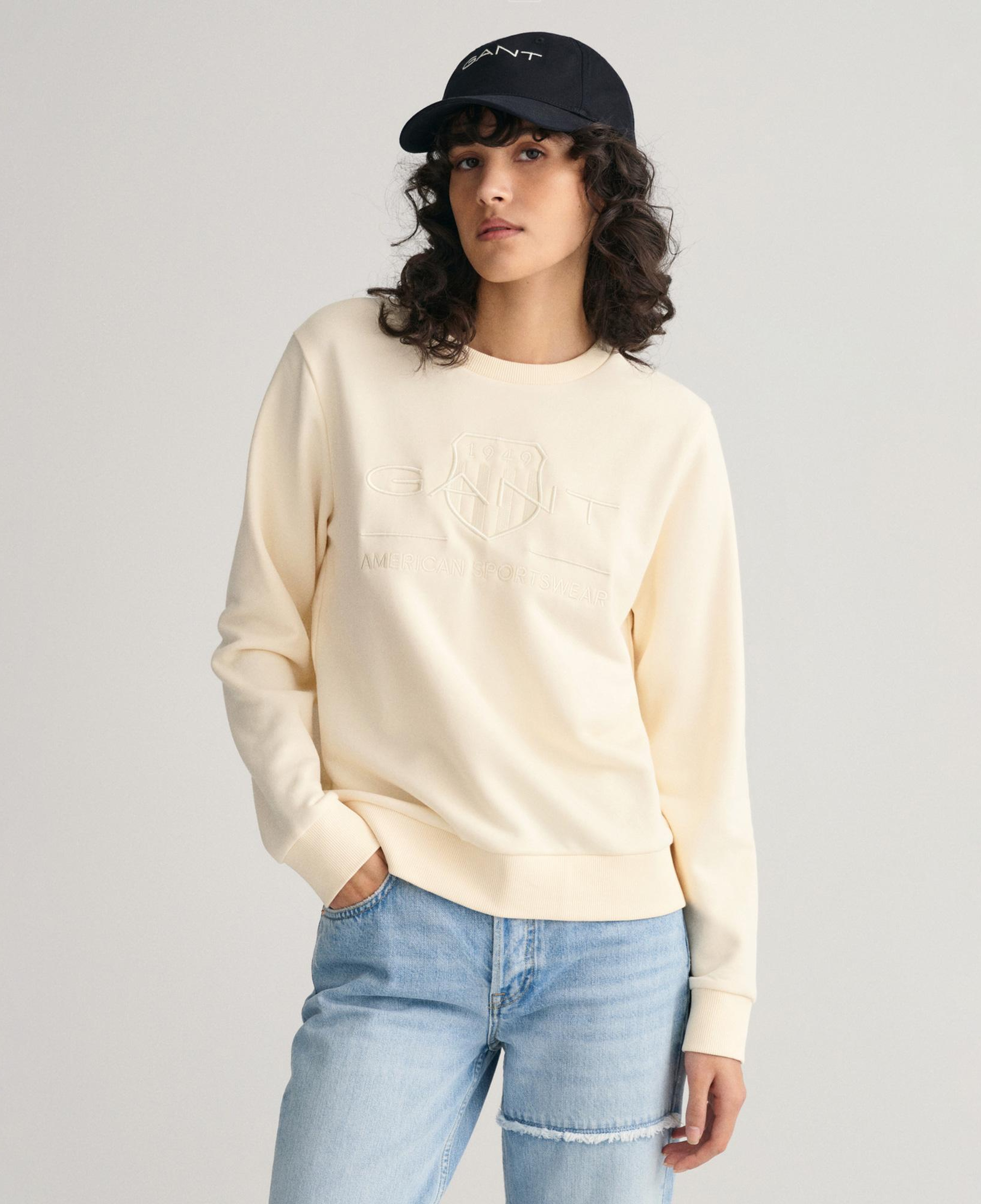 GANT Kadın Bej Regular Fit Bisiklet Yaka Logolu Sweatshirt