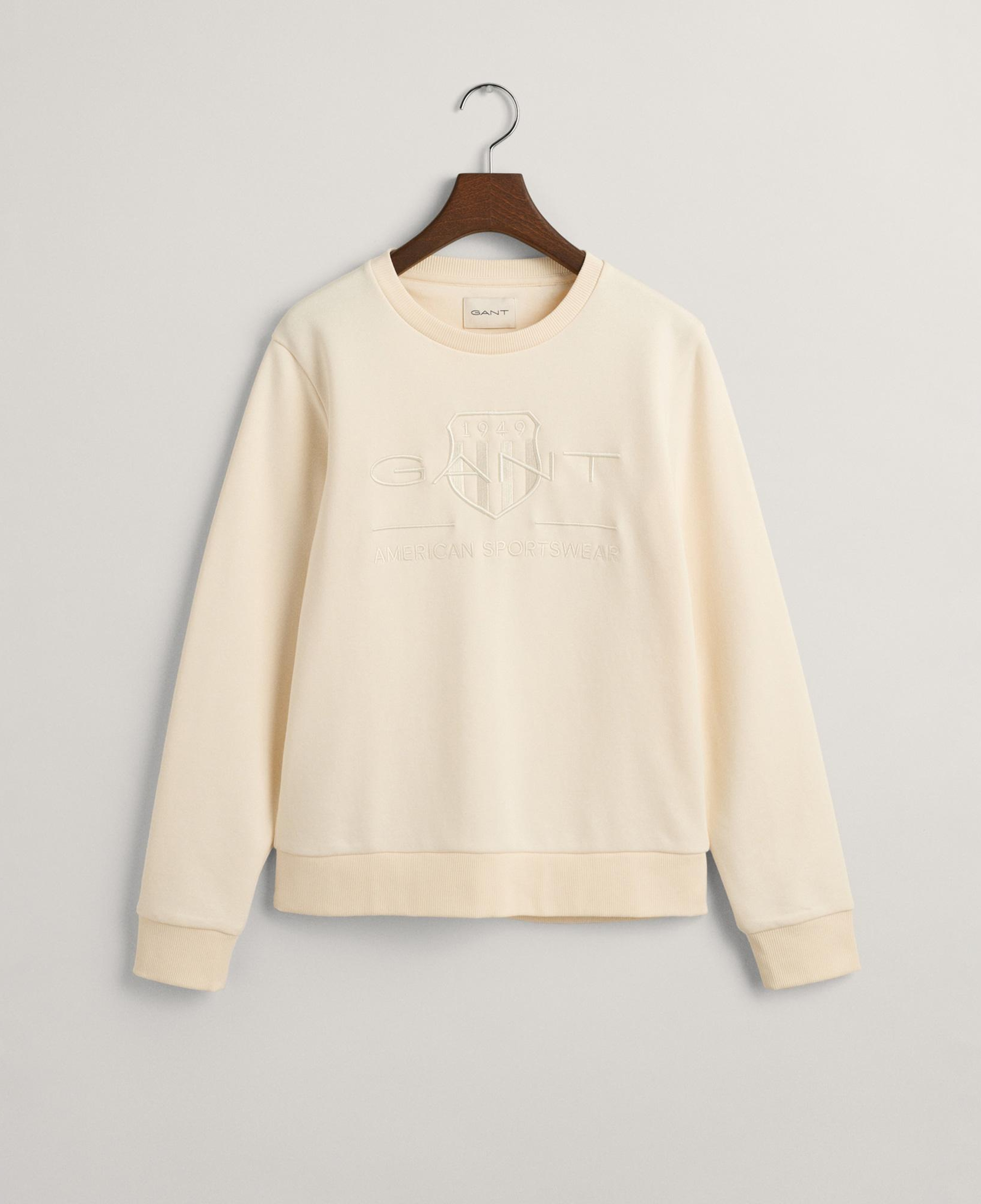 GANT Kadın Bej Regular Fit Bisiklet Yaka Logolu Sweatshirt