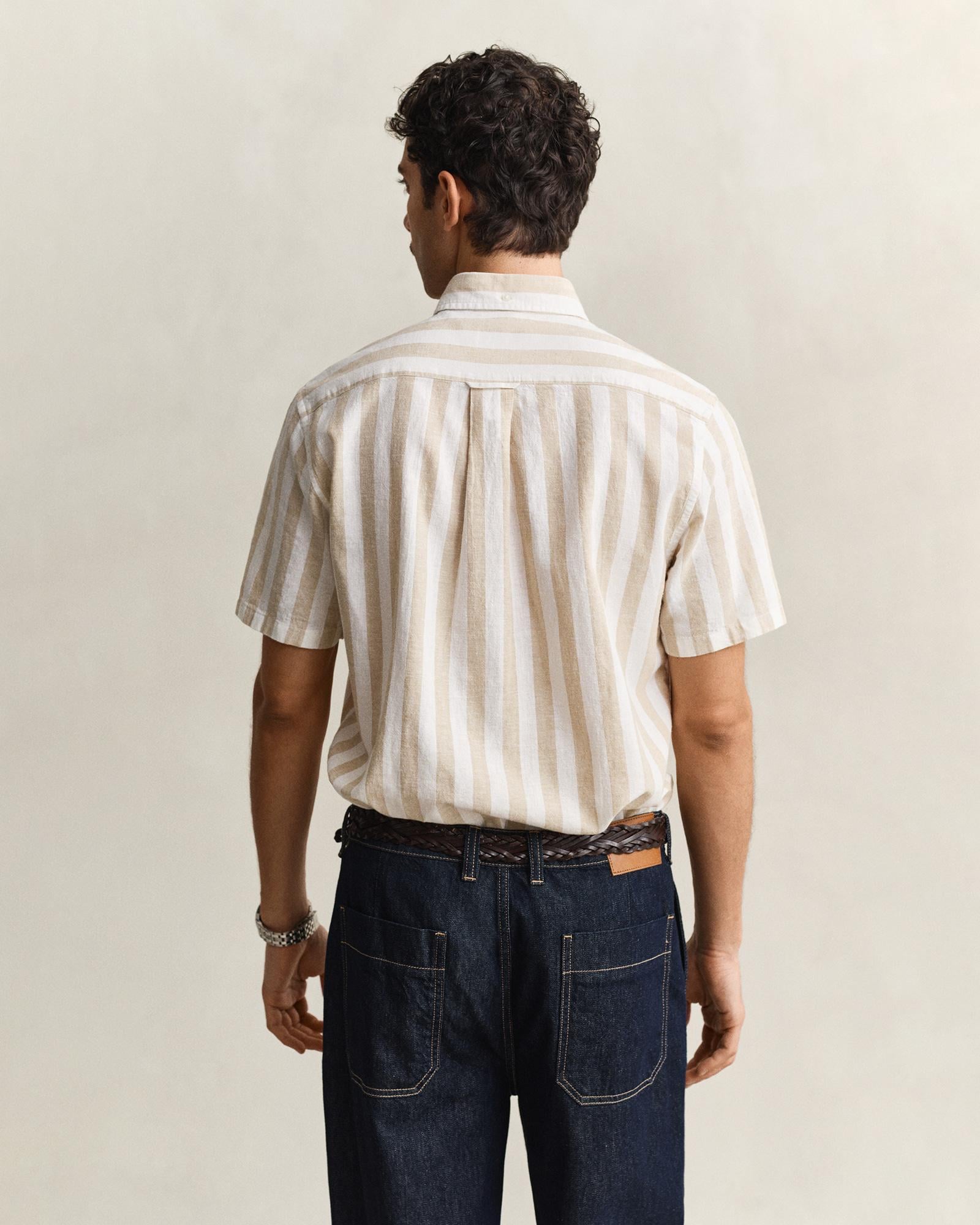 GANT Erkek Bej Regular Fit Çizgili Logolu Gömlek