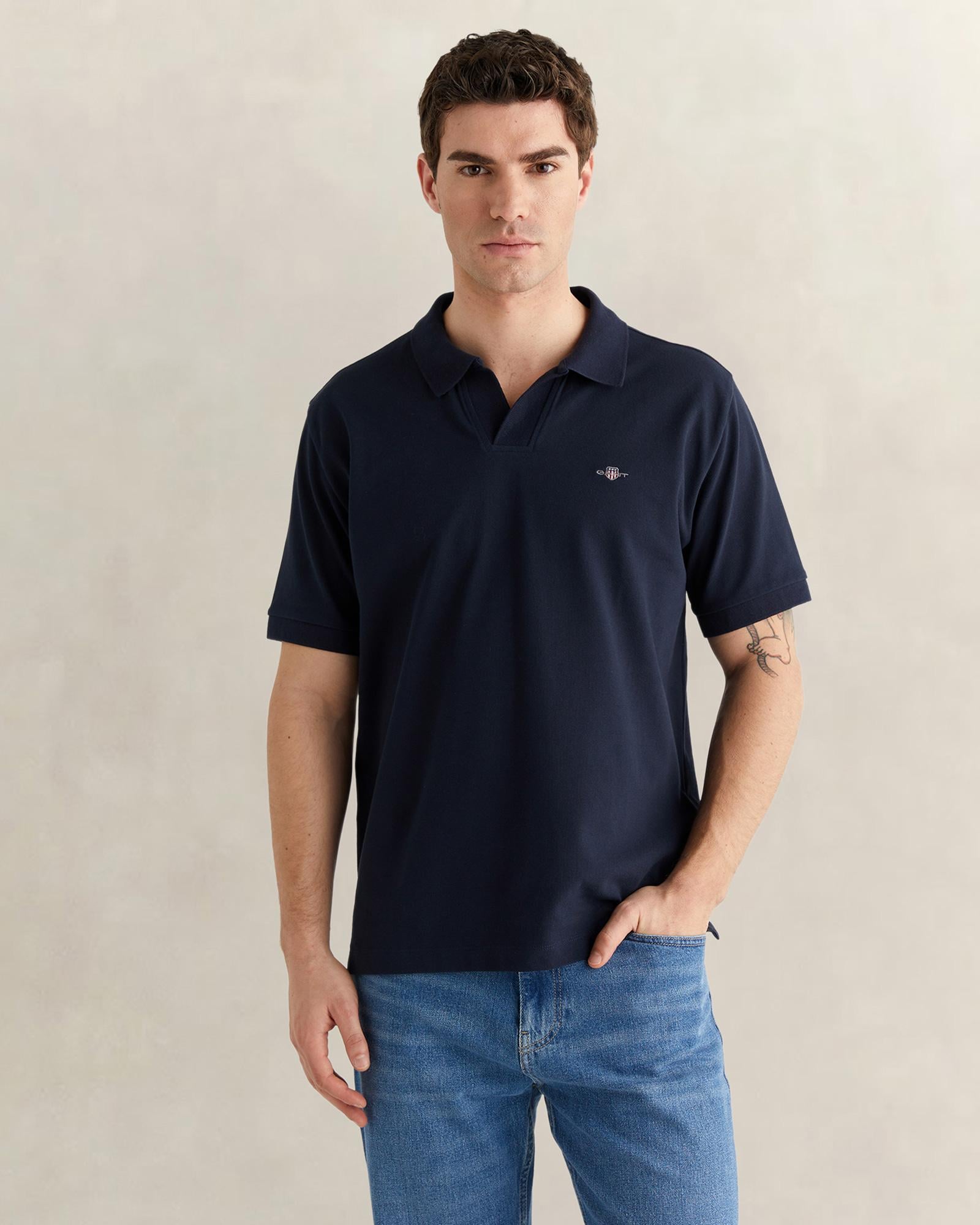 GANT Erkek Lacivert Regular Fit Logolu Polo Yaka T-Shirt