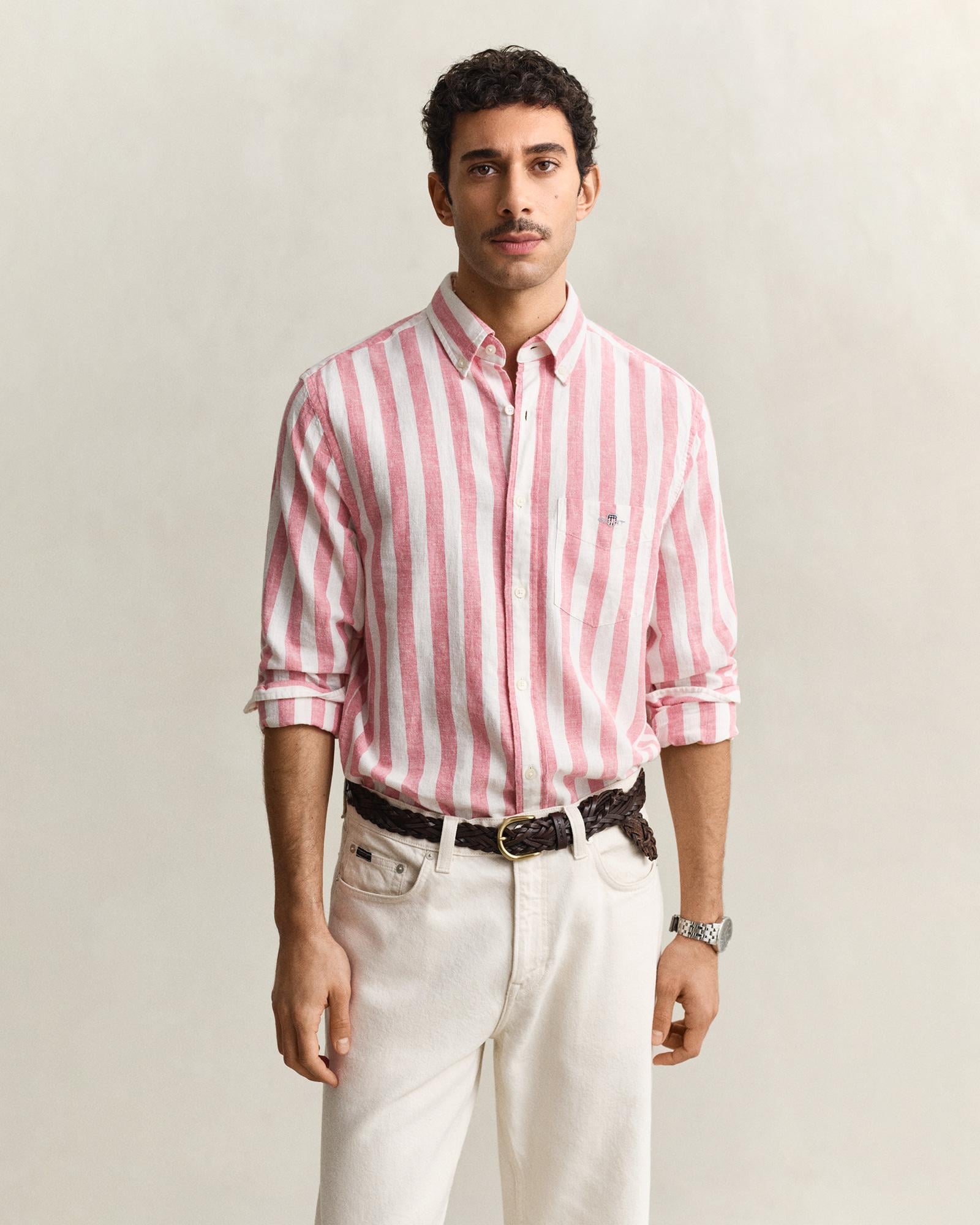 GANT Erkek Pembe Regular Fit Çizgili Logolu Gömlek