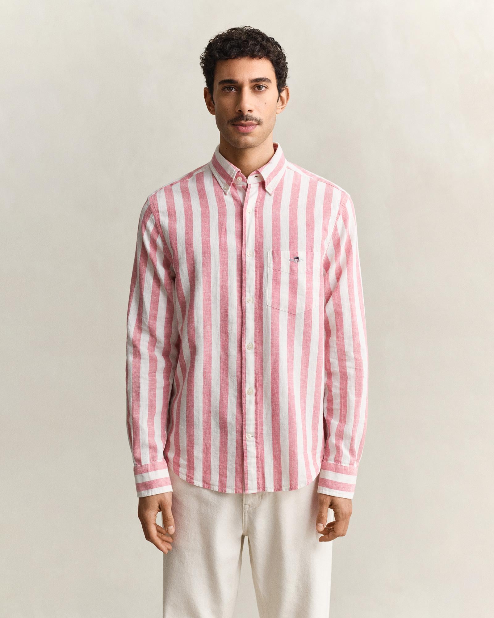 GANT Erkek Pembe Regular Fit Çizgili Logolu Gömlek