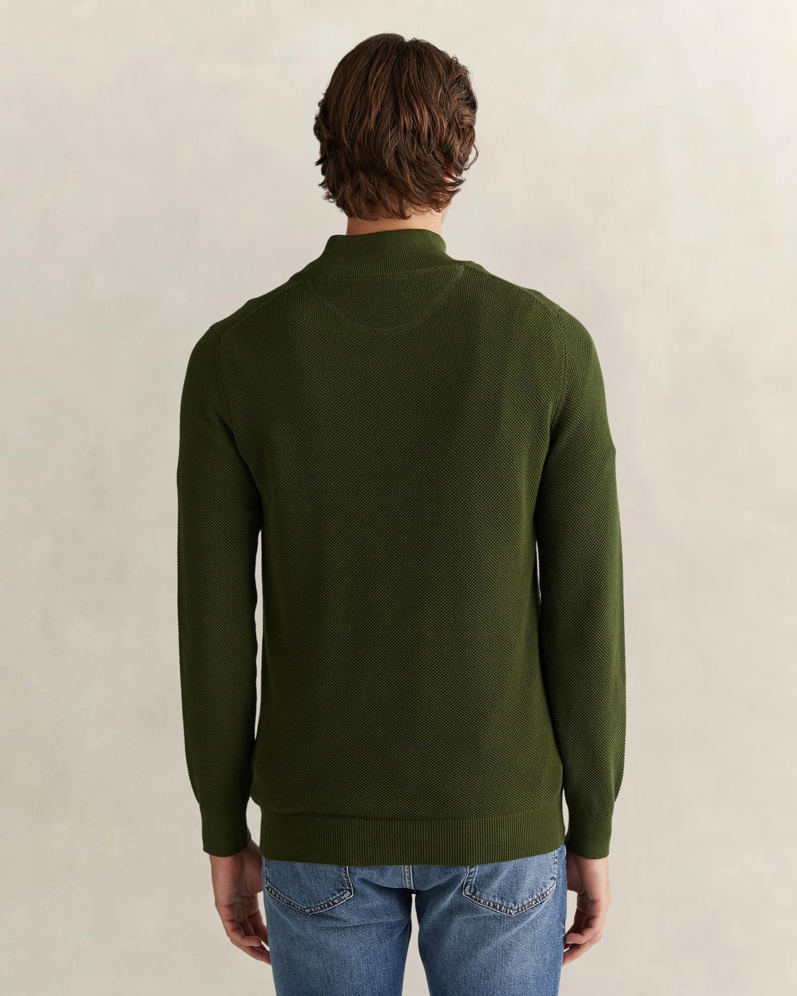 GANT Erkek Haki Regular Fit Yarım Fermuarlı Triko