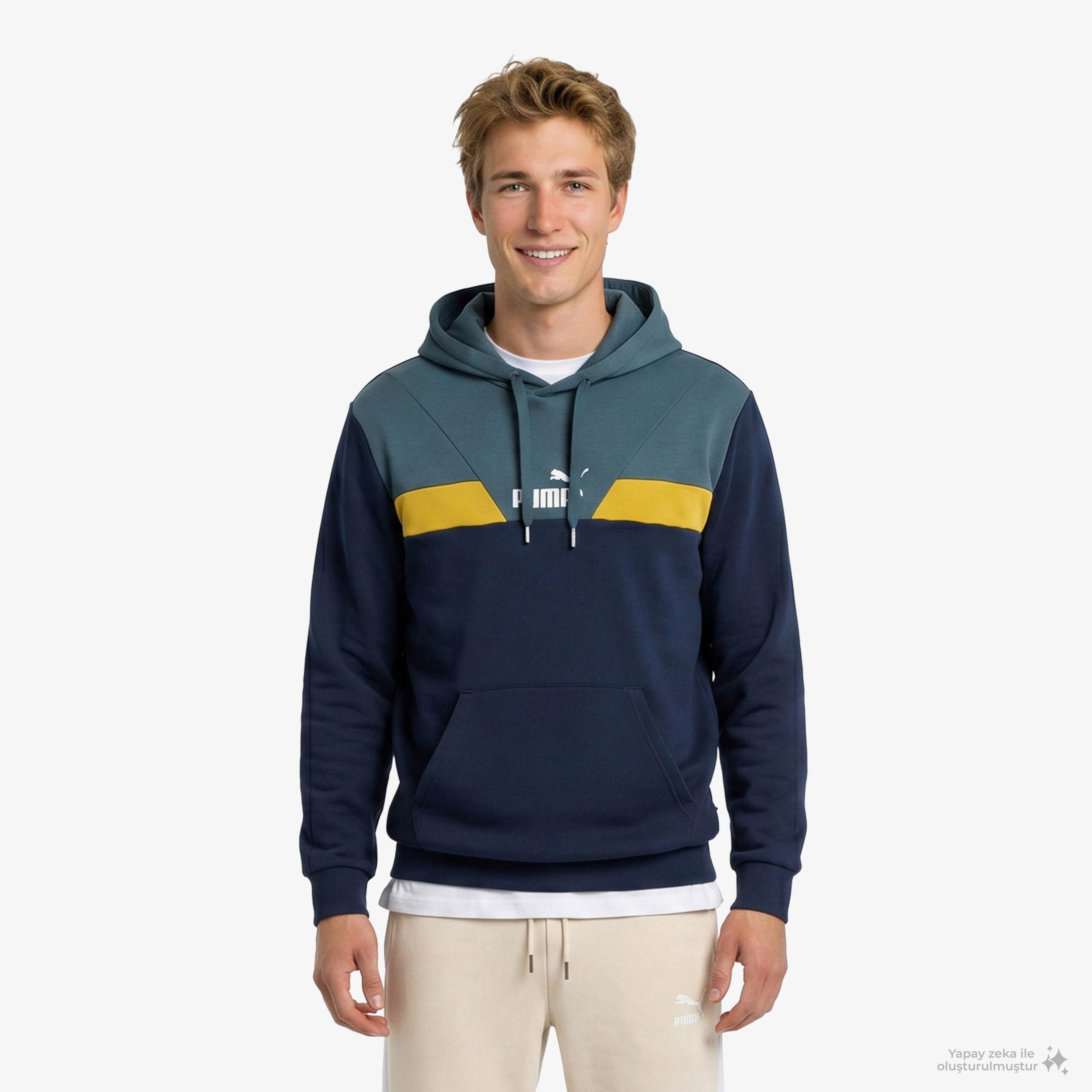 Puma Power Colorblock Erkek Mavi Günlük Sweatshirt