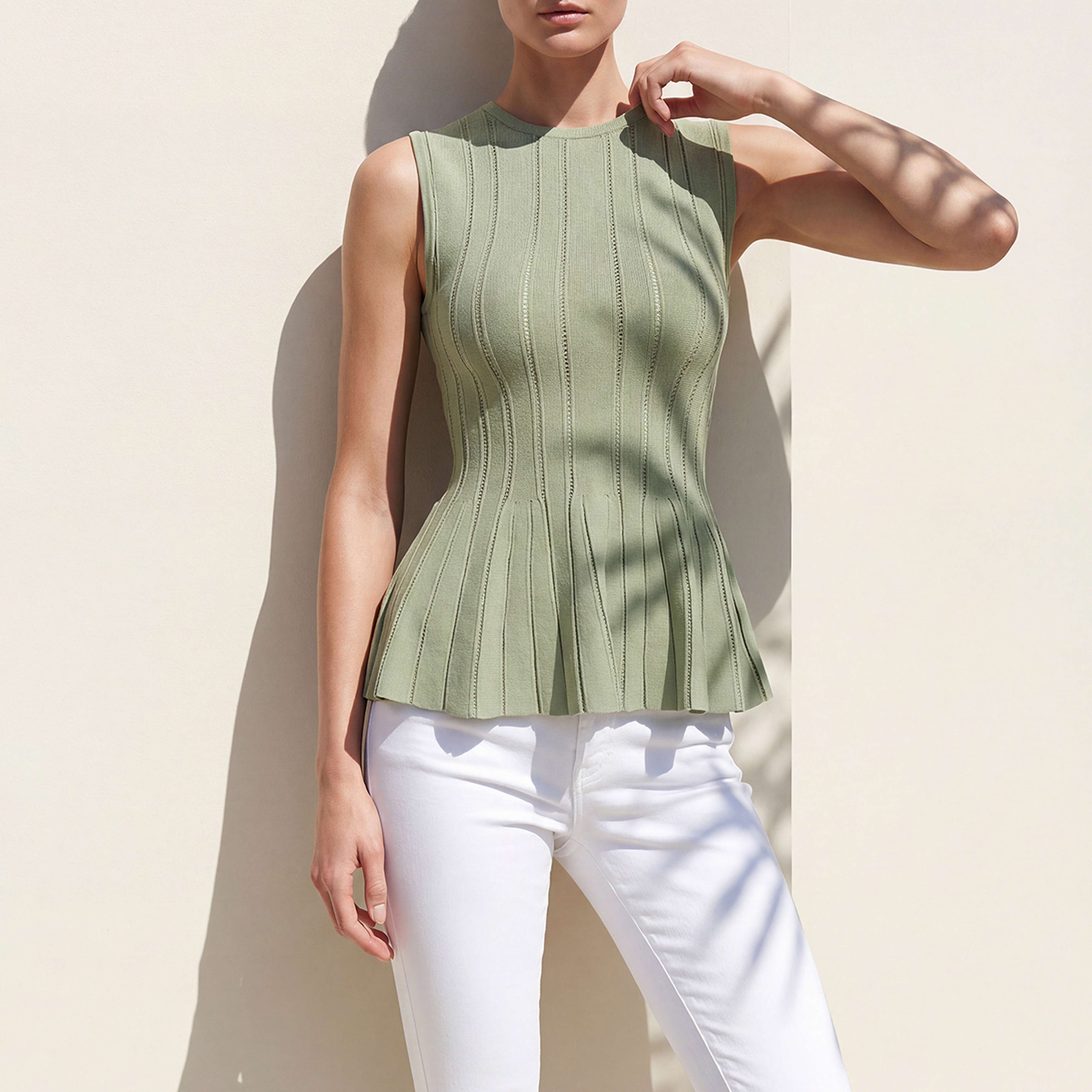 Join Us Bisiklet Yaka Peplum Yeşil Bluz