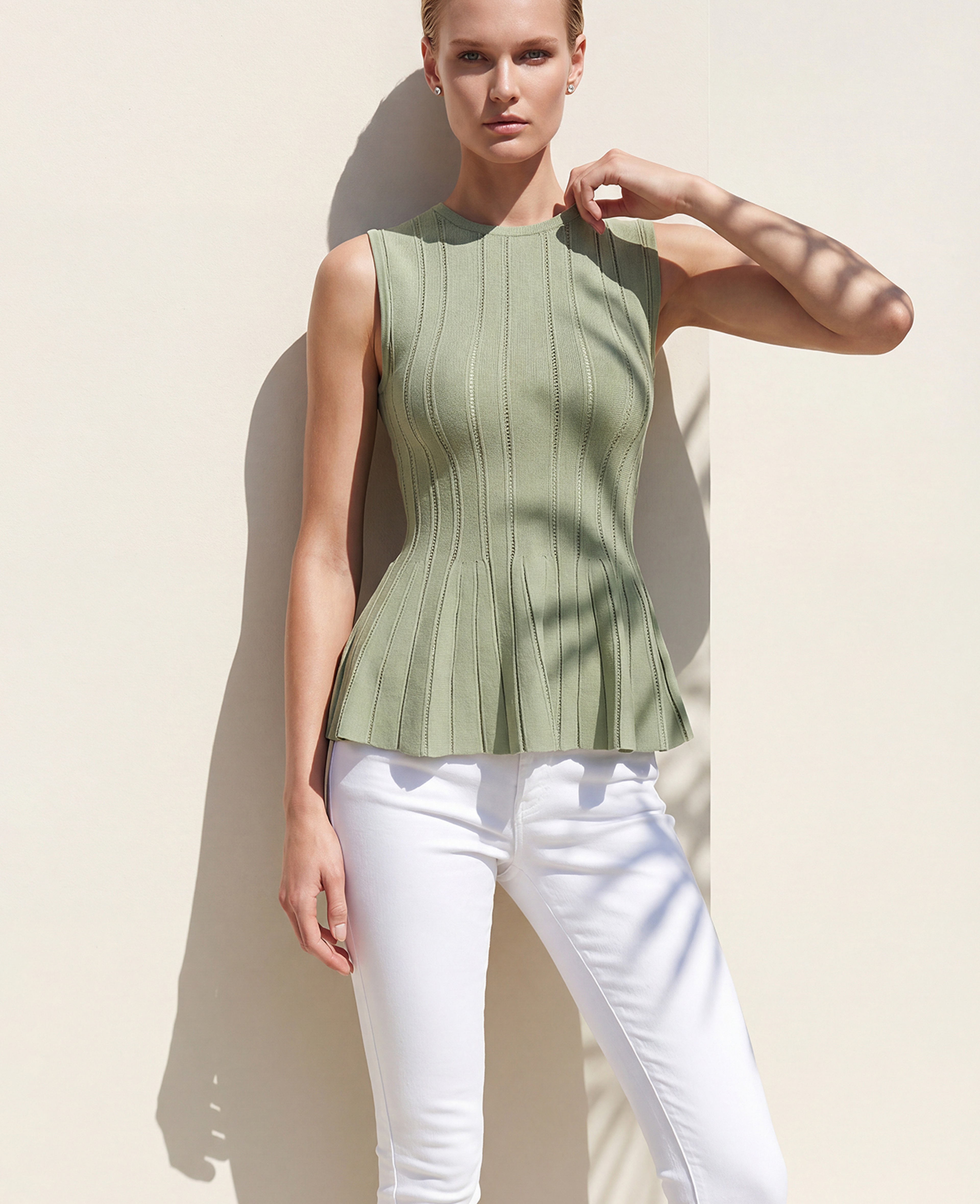 Join Us Bisiklet Yaka Peplum Yeşil Bluz