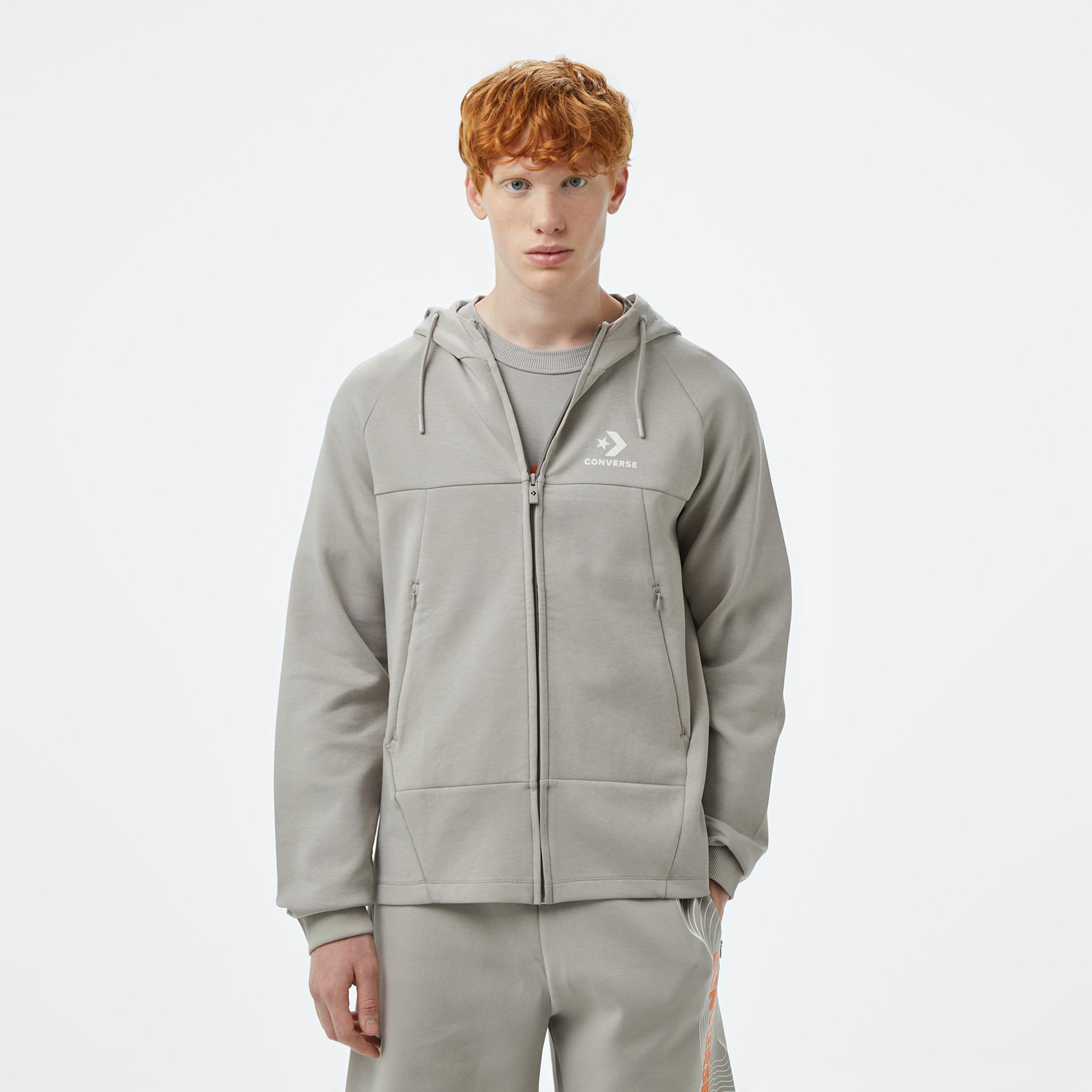Converse Star Chevron Baskılı Erkek Regular Fit Gri Hoodie