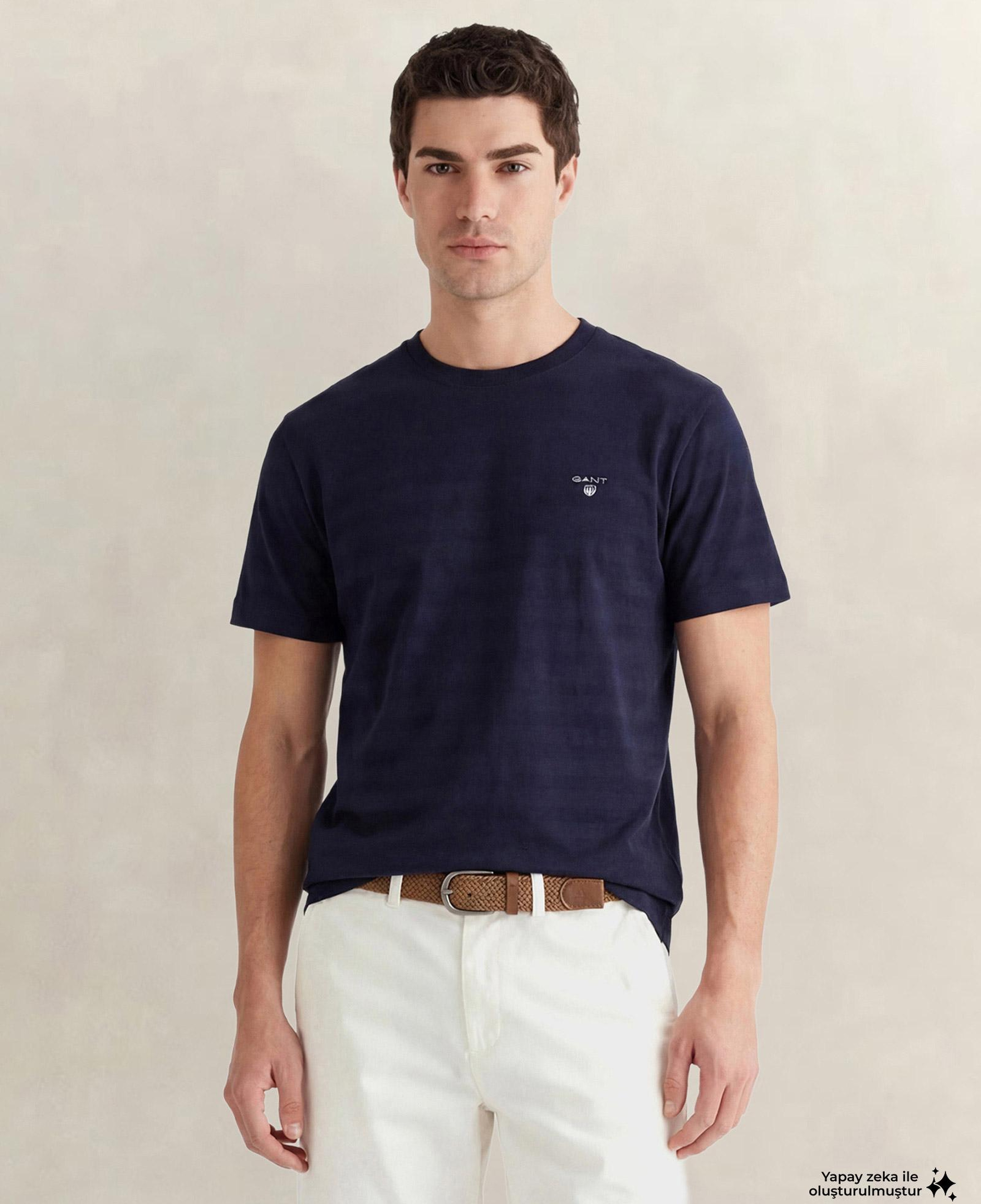 GANT Erkek Lacivert Bisiklet Yaka Regular Fit T-Shirt