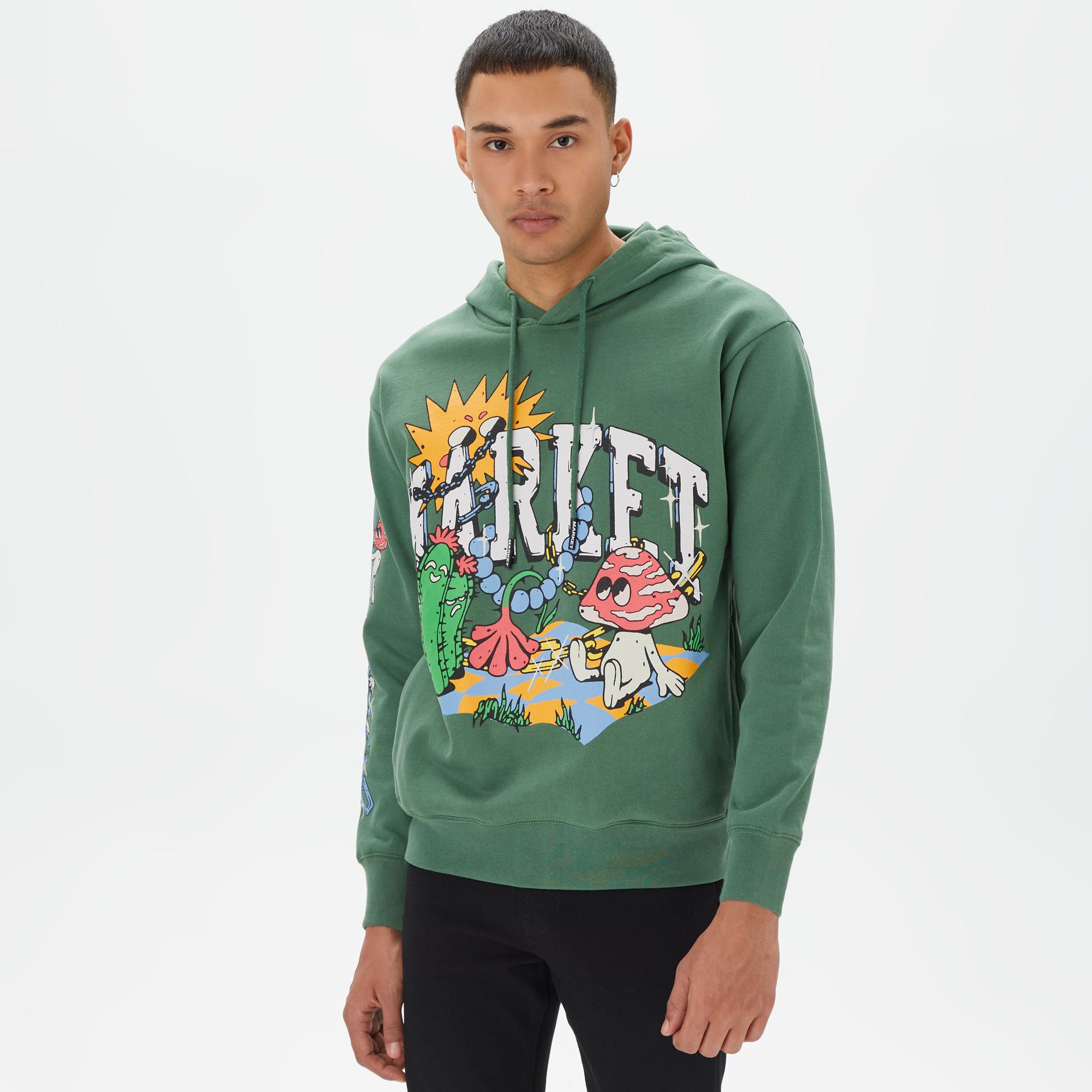 Market Fantasy Farm Pullover Erkek Yeşil Hoodie