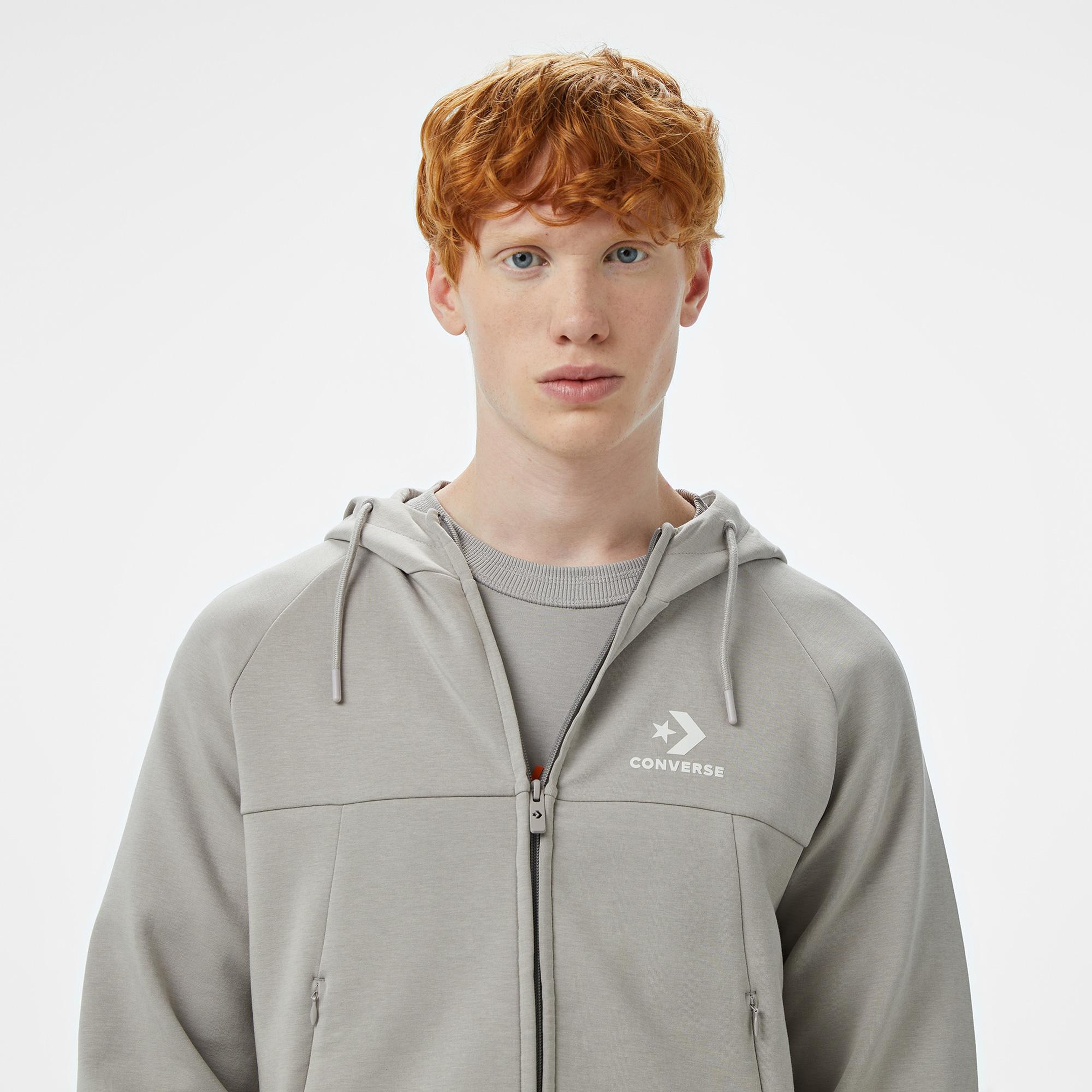 Converse Star Chevron Baskılı Erkek Regular Fit Gri Hoodie