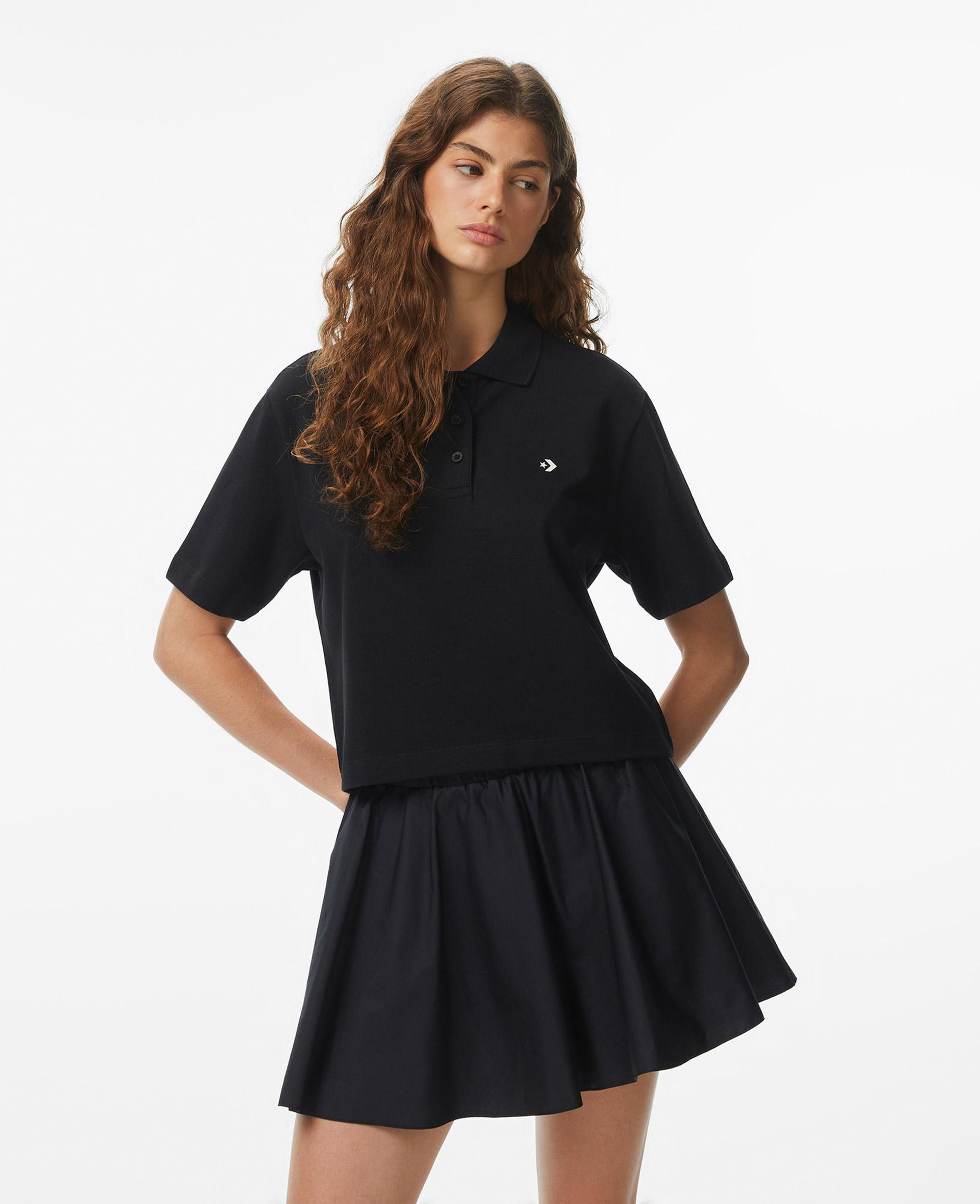 Converse Kadın Siyah Polo Yaka T-Shirt