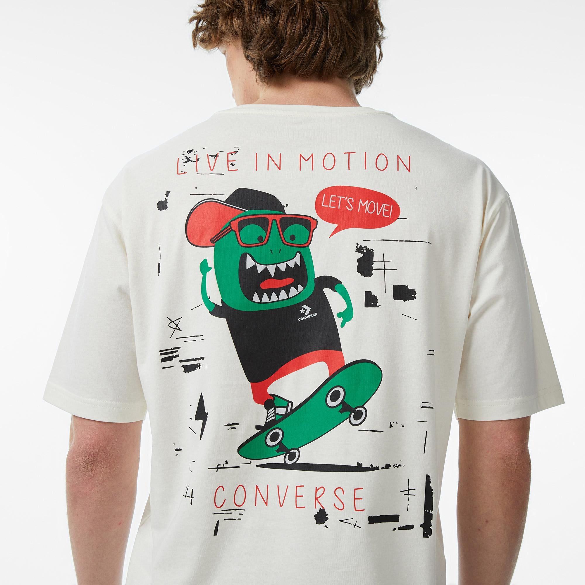 Converse Erkek Krem Grafik Baskılı T-Shirt