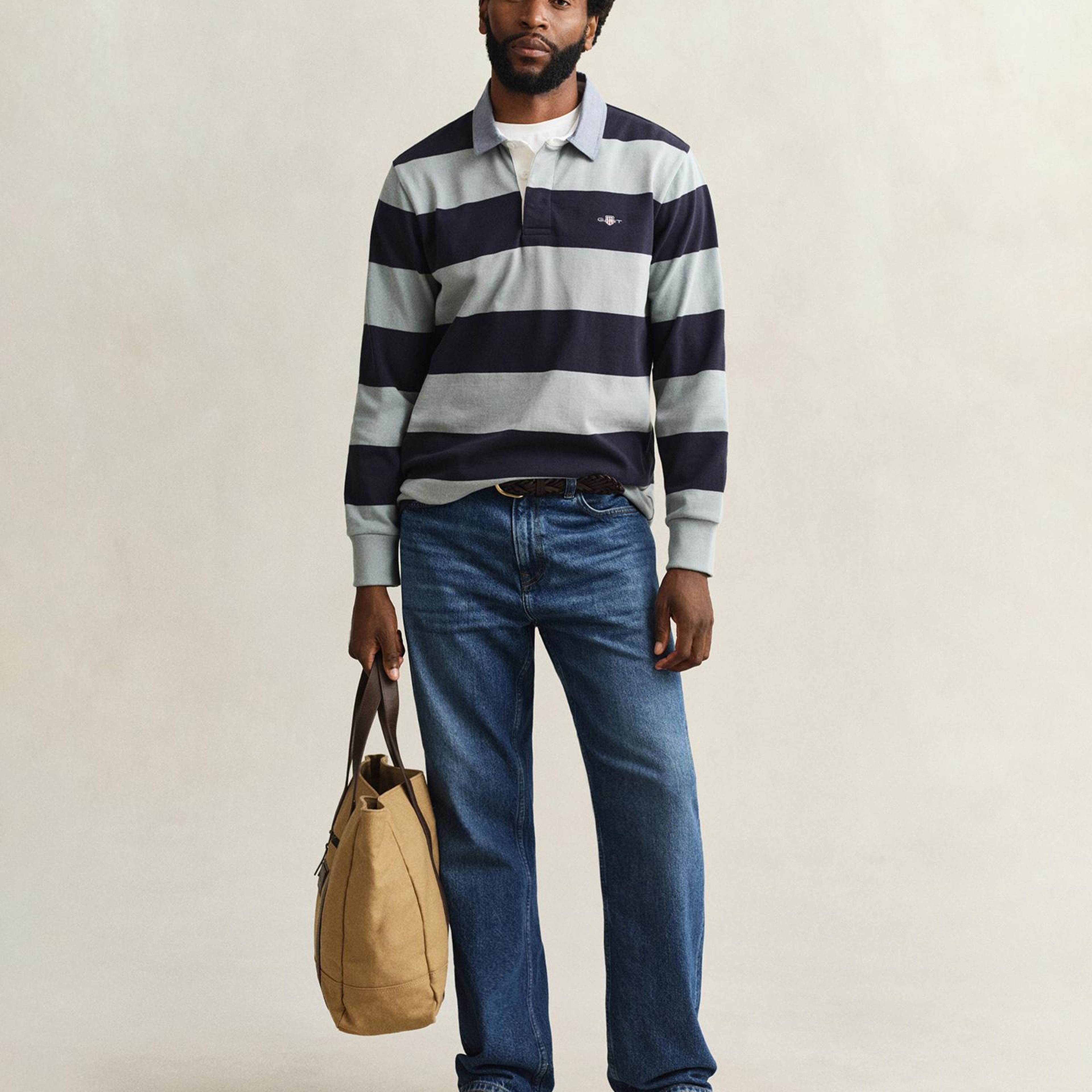 GANT Erkek Yeşil Regular Fit Çizgili Logolu Polo Yaka Rugby T-Shirt