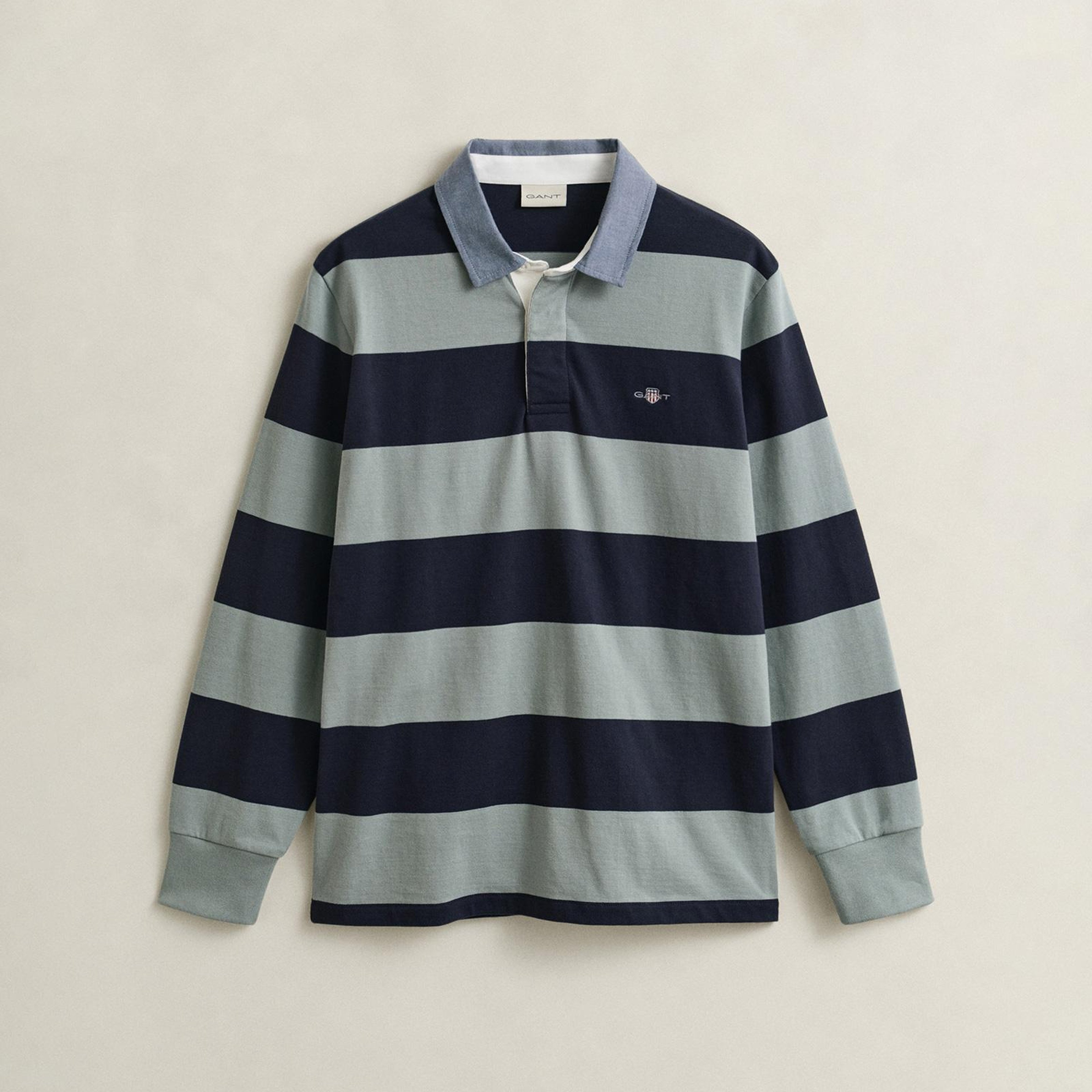 GANT Erkek Yeşil Regular Fit Çizgili Logolu Polo Yaka Rugby T-Shirt