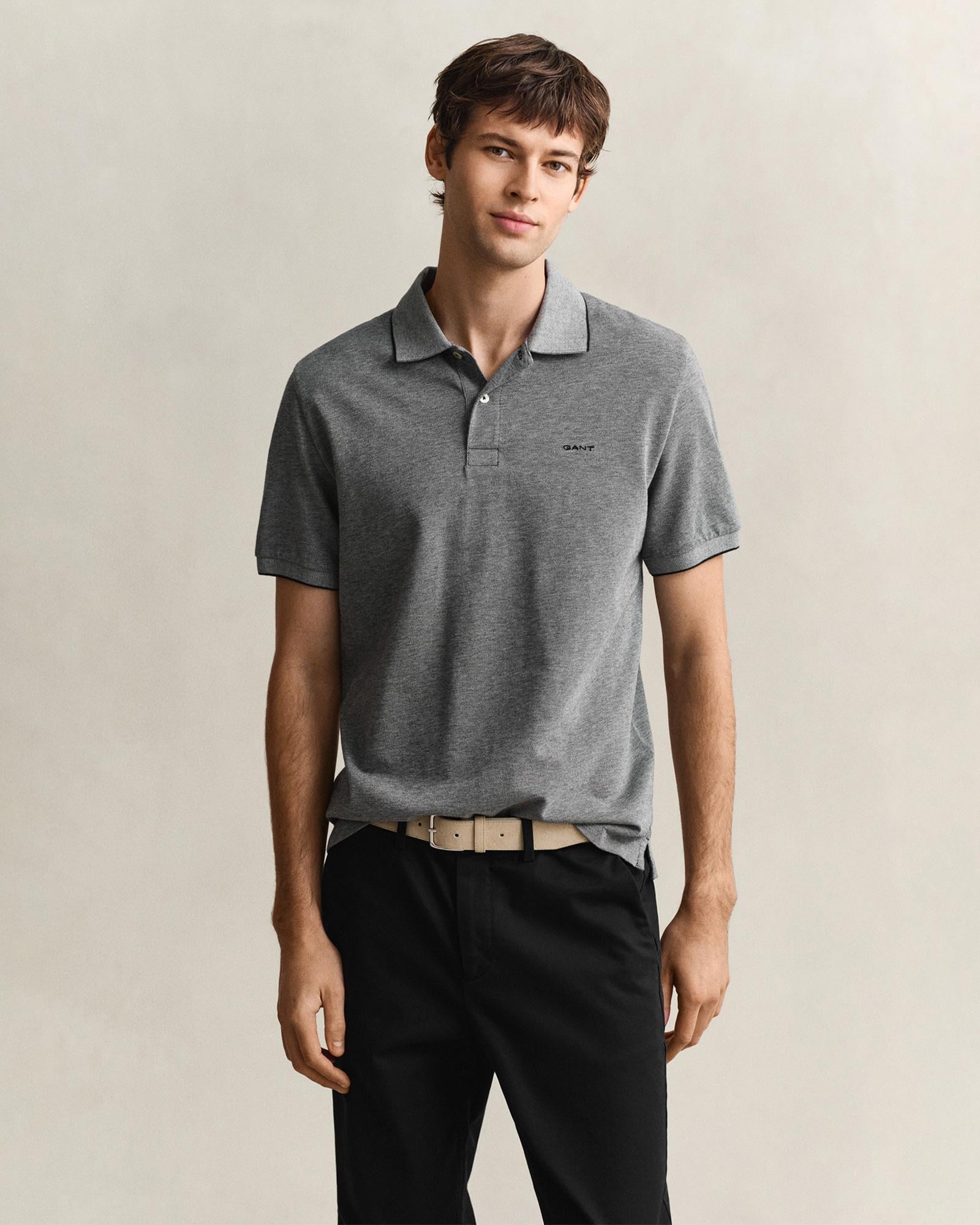 GANT Erkek Siyah Regular Fit Polo Yaka T-Shirt