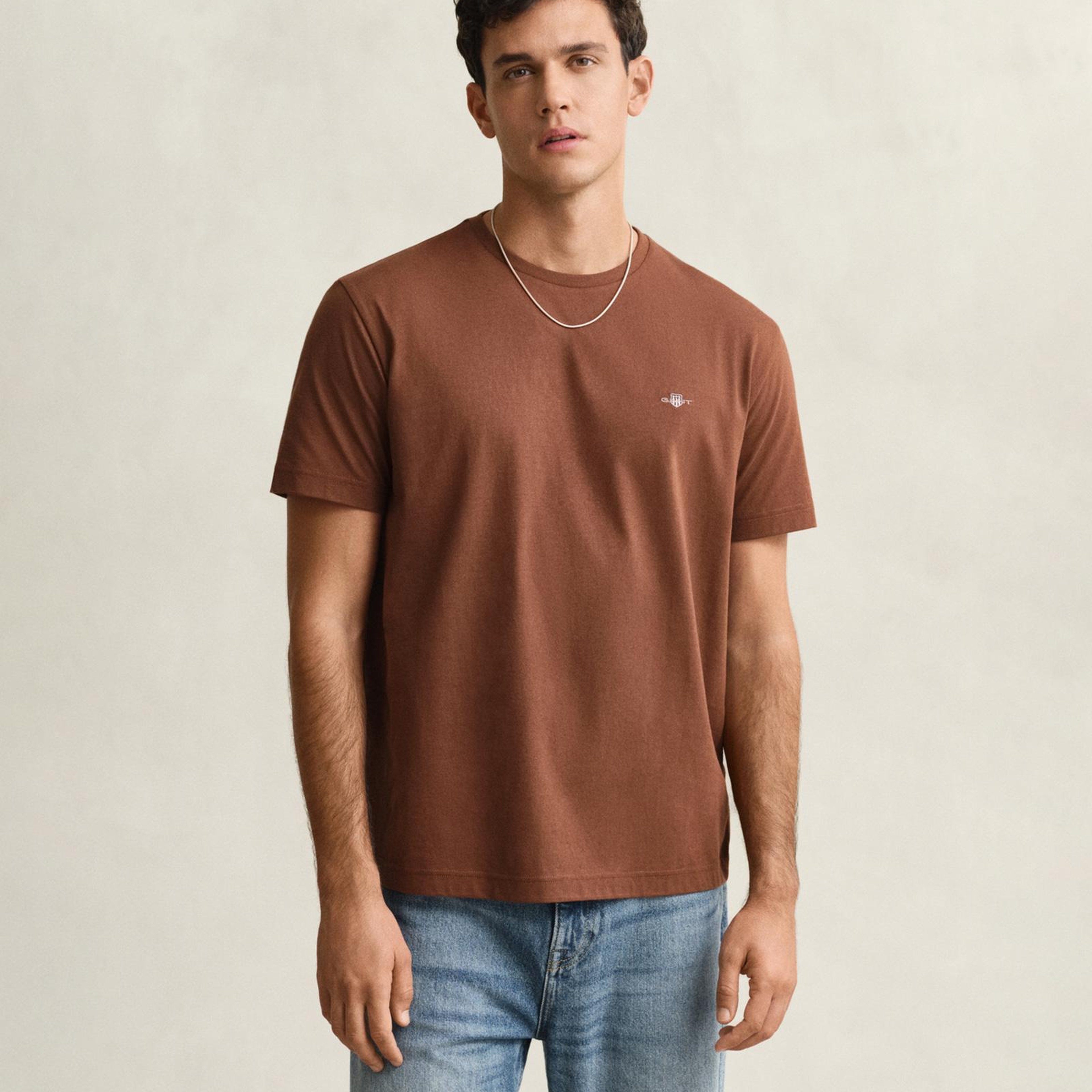 GANT Erkek Kahverengi Bisiklet Yaka Regular Fit Logolu T-Shirt