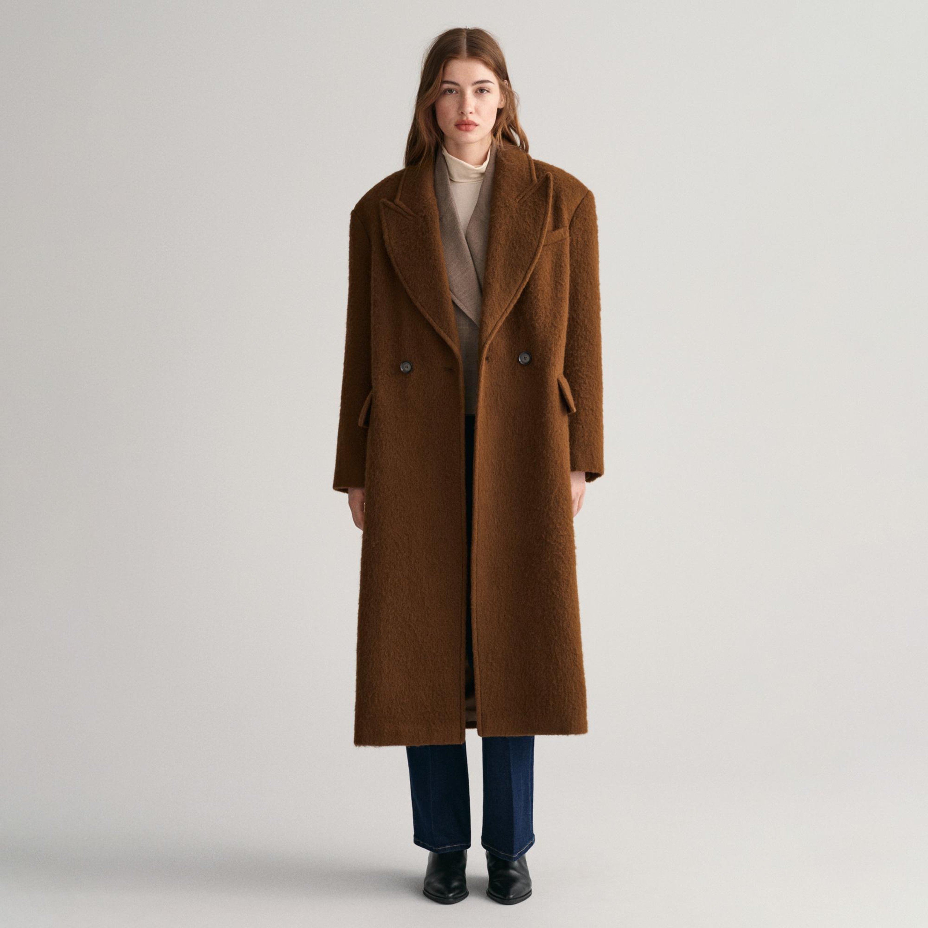 GANT Kadın Kahverengi Oversize Fit Klasik Yaka Kaban