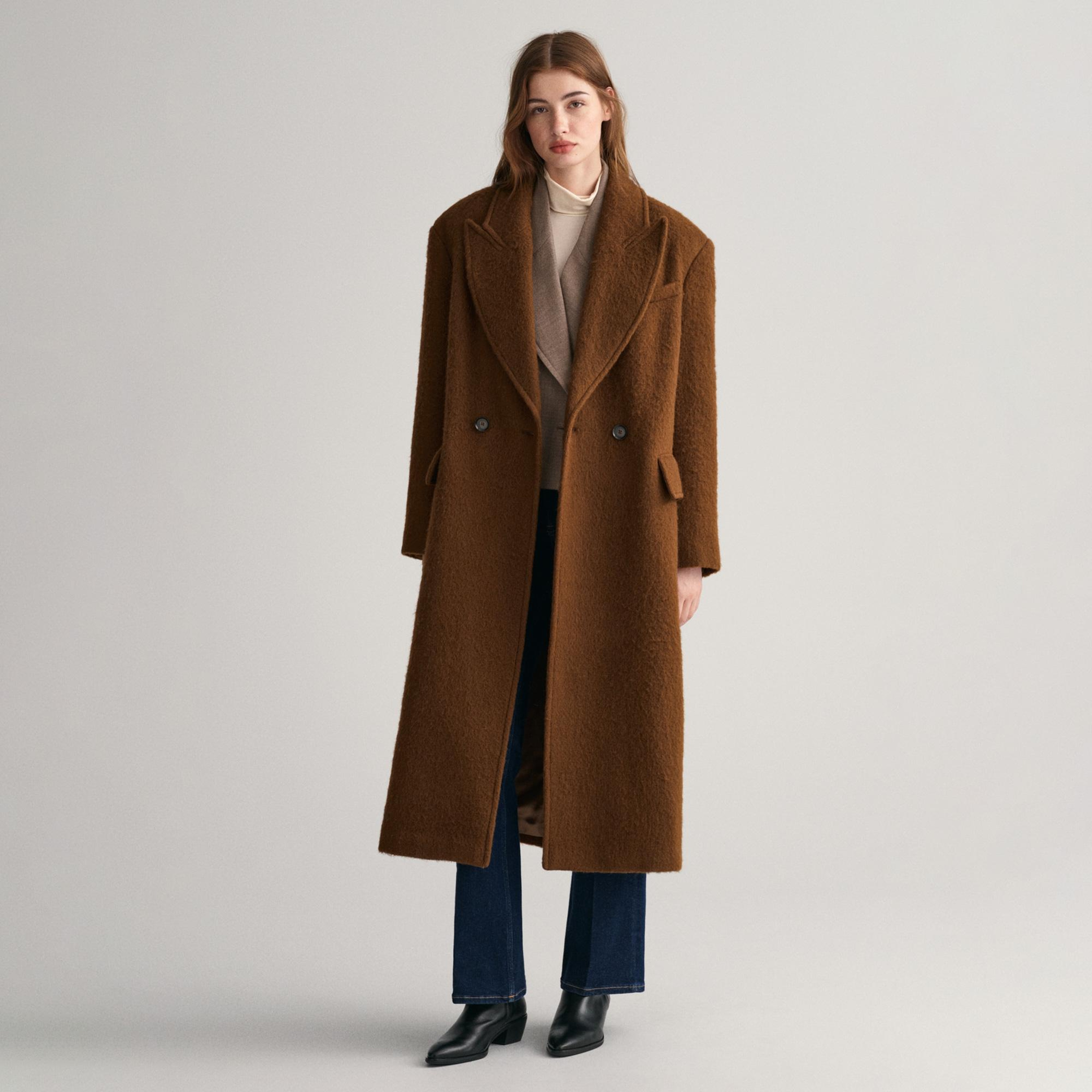 GANT Kadın Kahverengi Oversize Fit Klasik Yaka Kaban