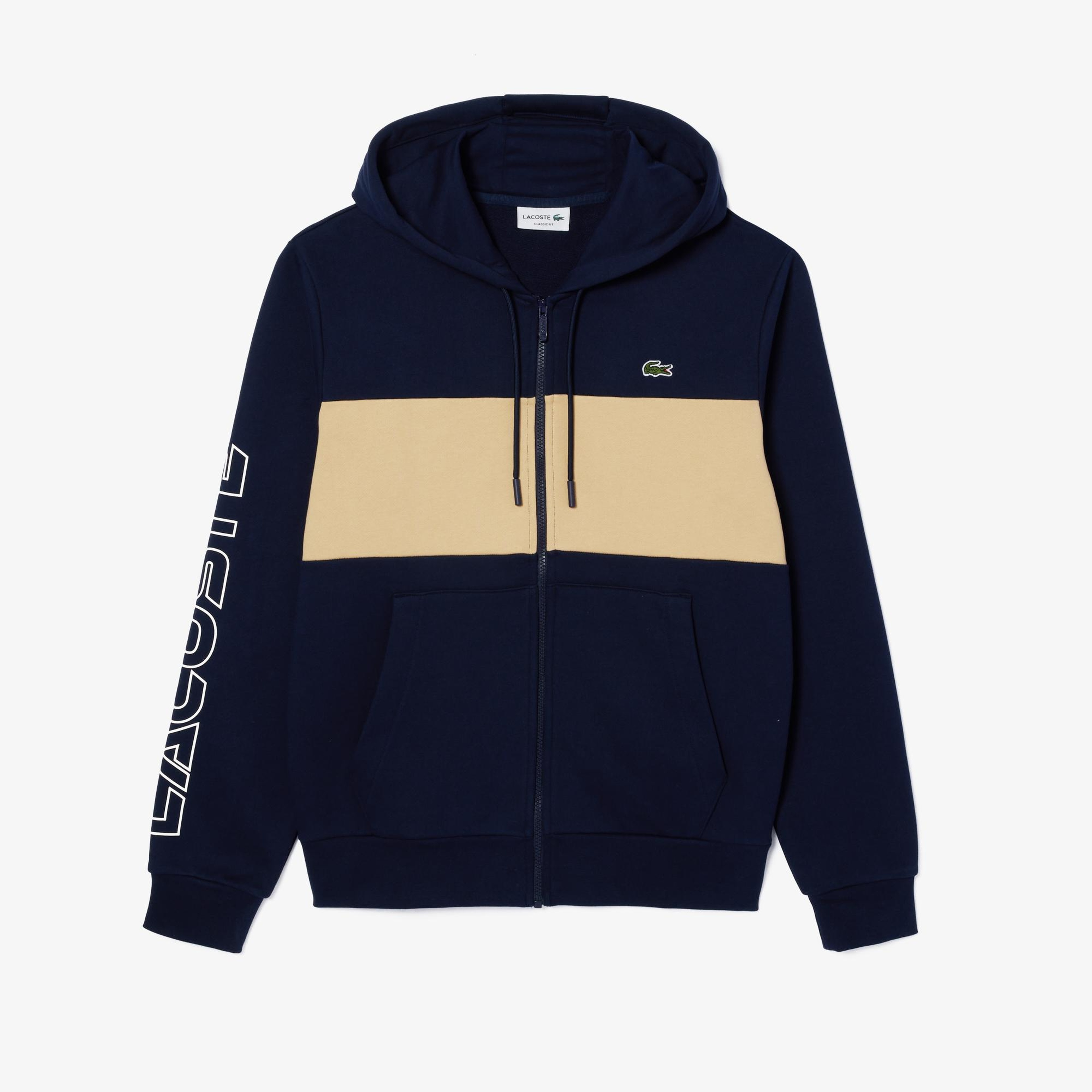 Erkek Classic Fit Kapüşonlu Renk Bloklu Lacivert Sweatshirt
