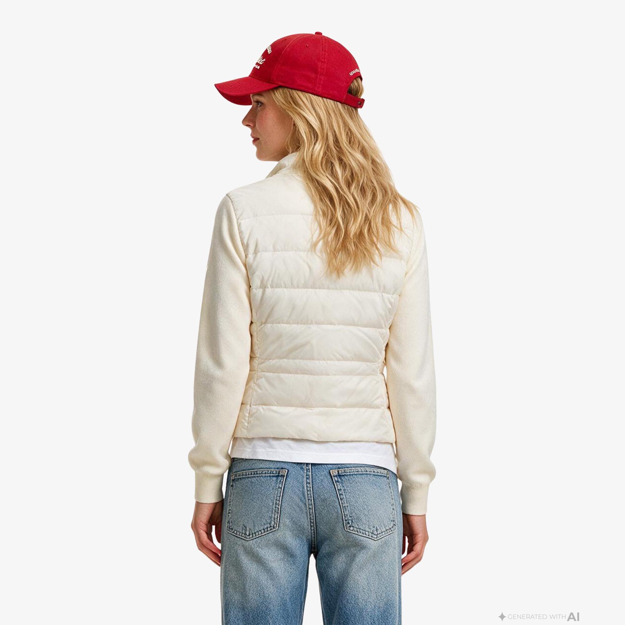Tommy Hilfiger Down Knit Mix Kadın Beyaz Mont