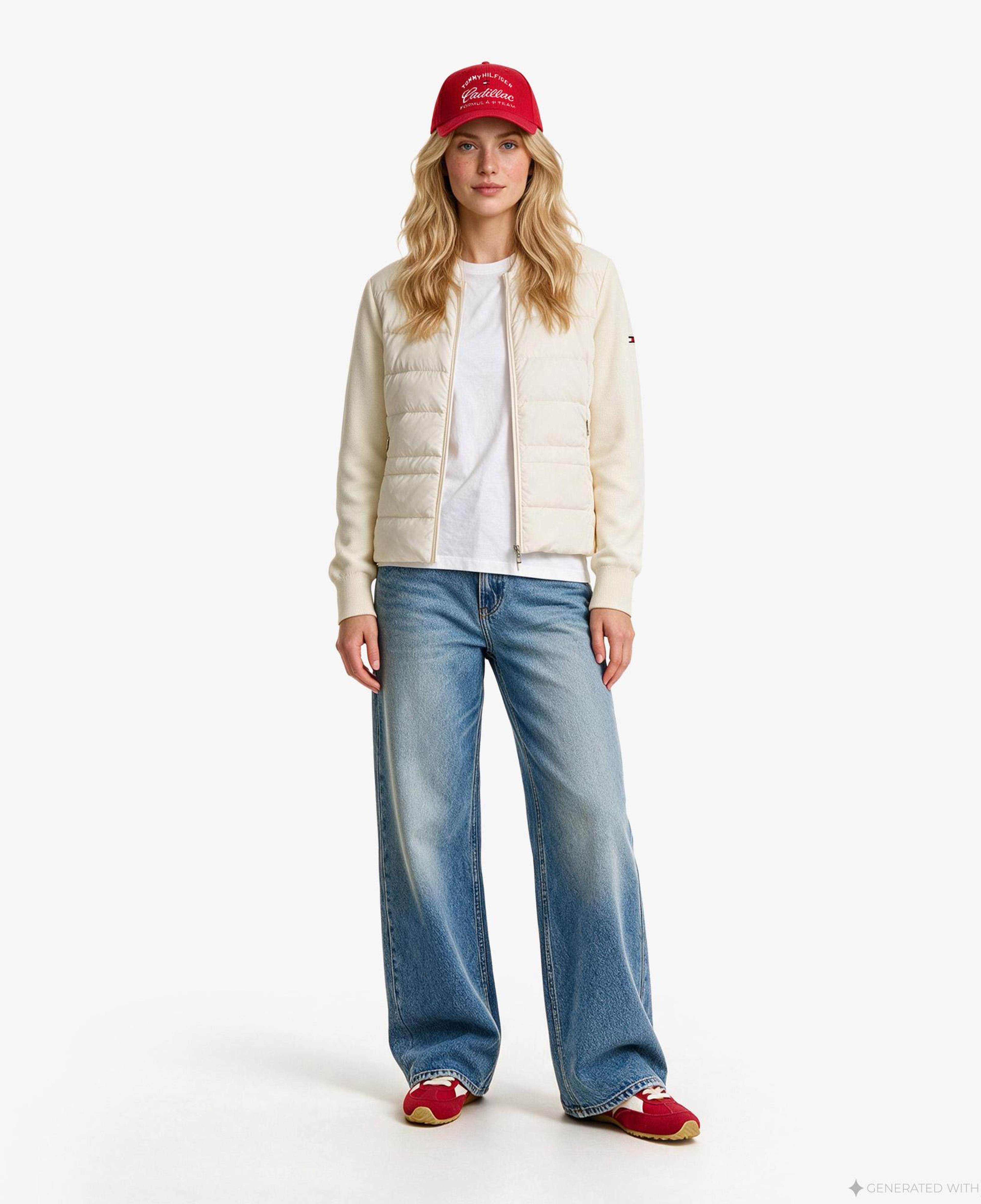 Tommy Hilfiger Down Knit Mix Kadın Beyaz Mont