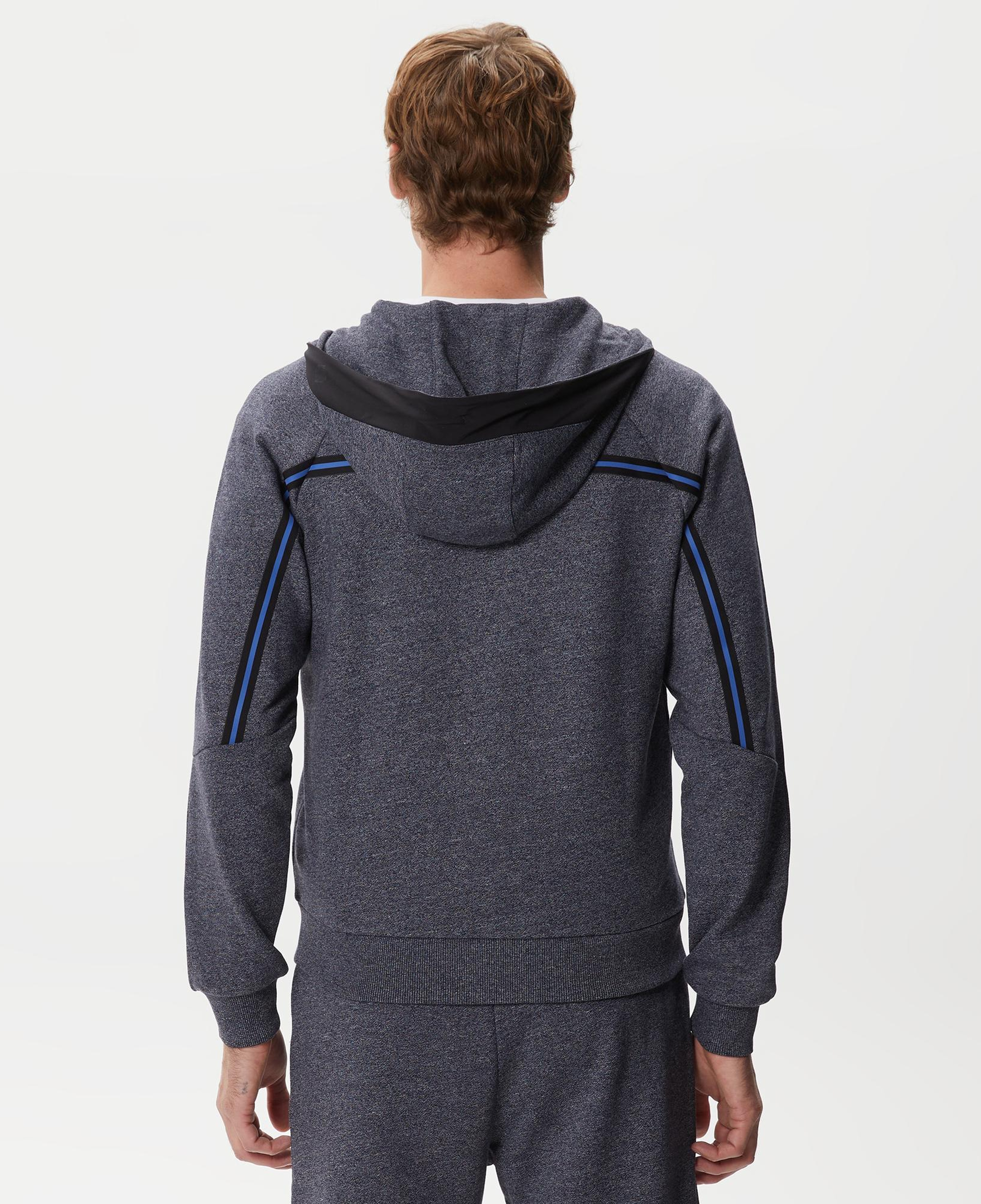 Erkek Slim Fit Kapüşonlu Renk Bloklu Lacivert Sweatshirt
