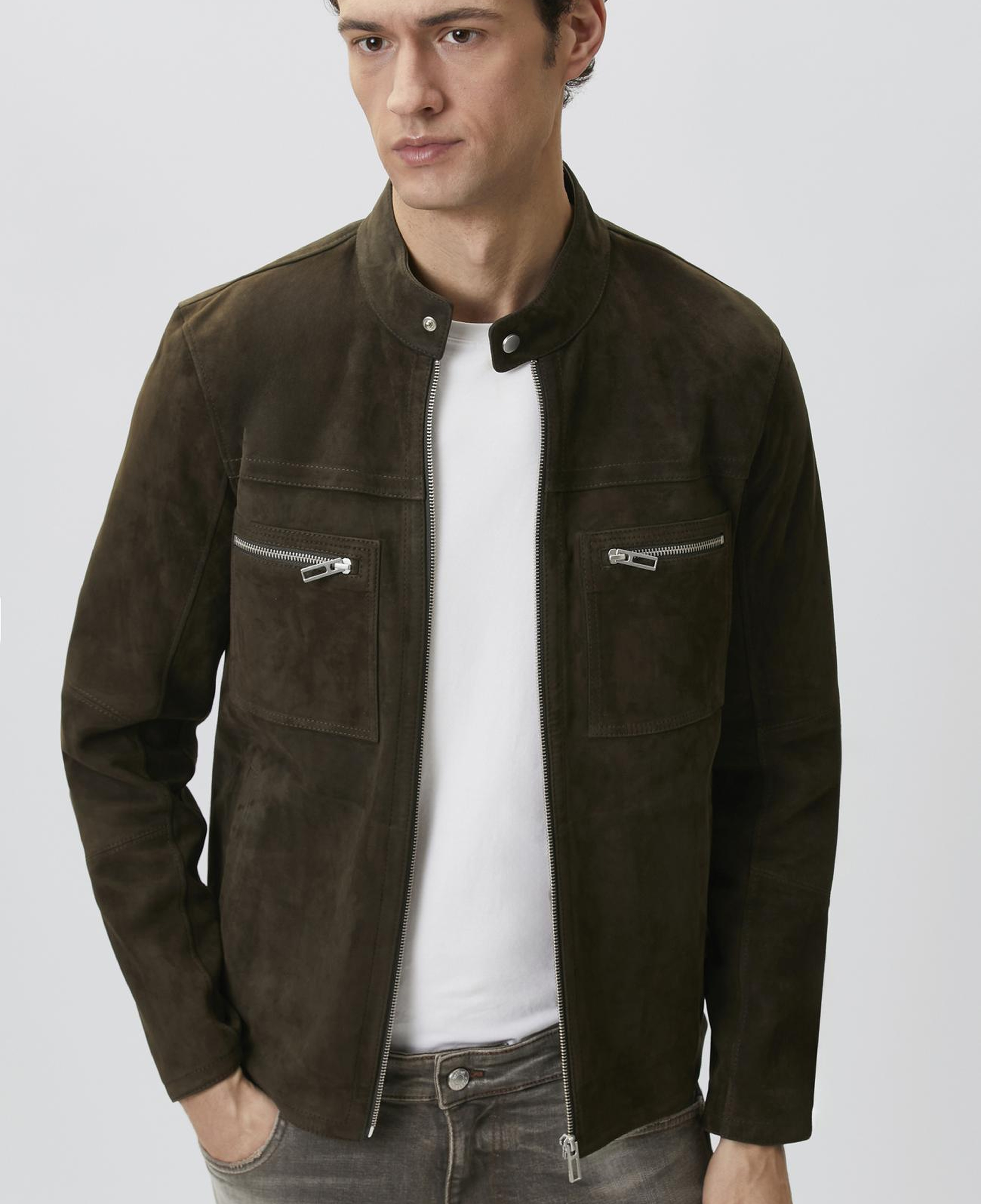 Network Erkek Haki Süet Deri Mont