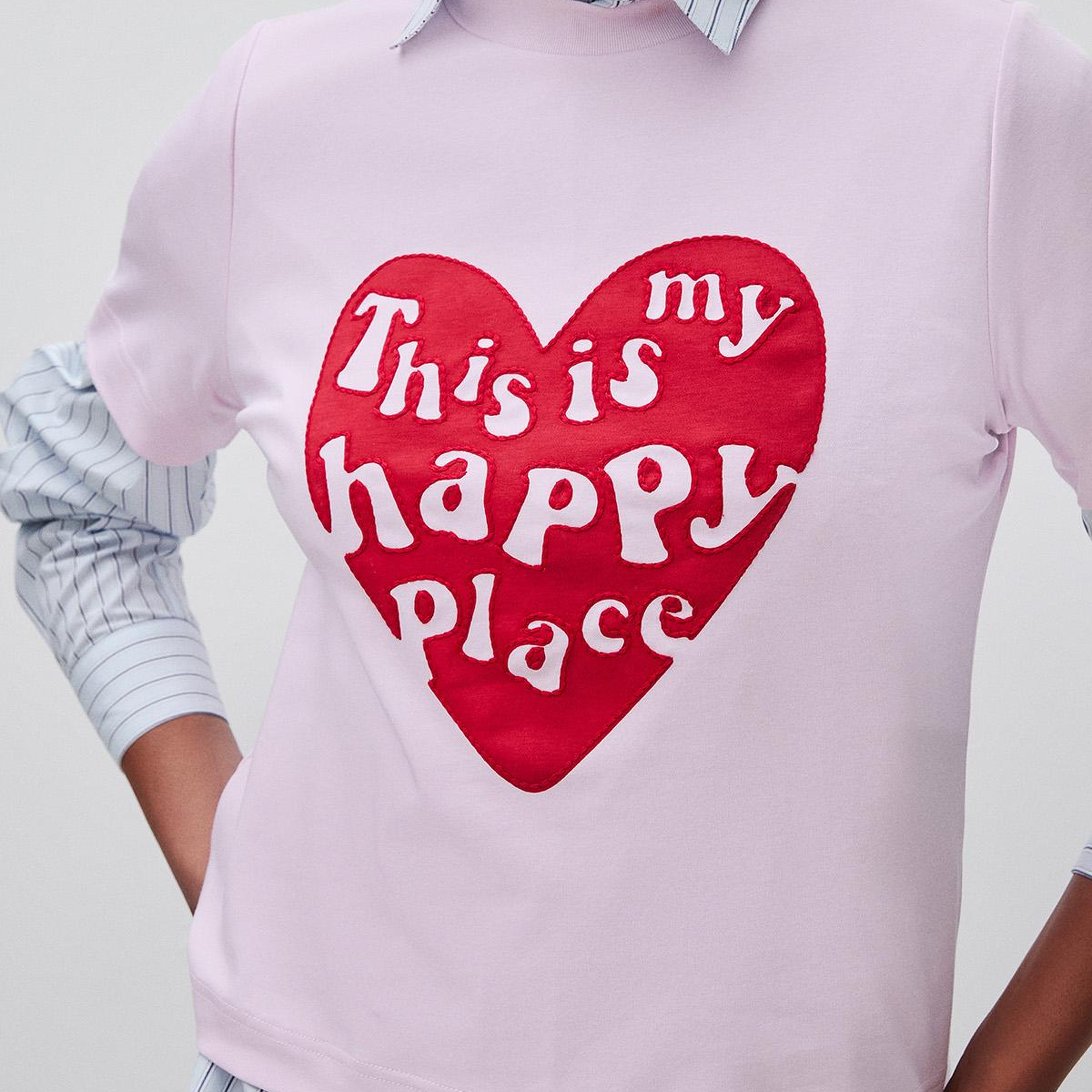 Kadın Lila %100 Pamuk İşlemeli Boxy Kısa Kollu T-Shirt