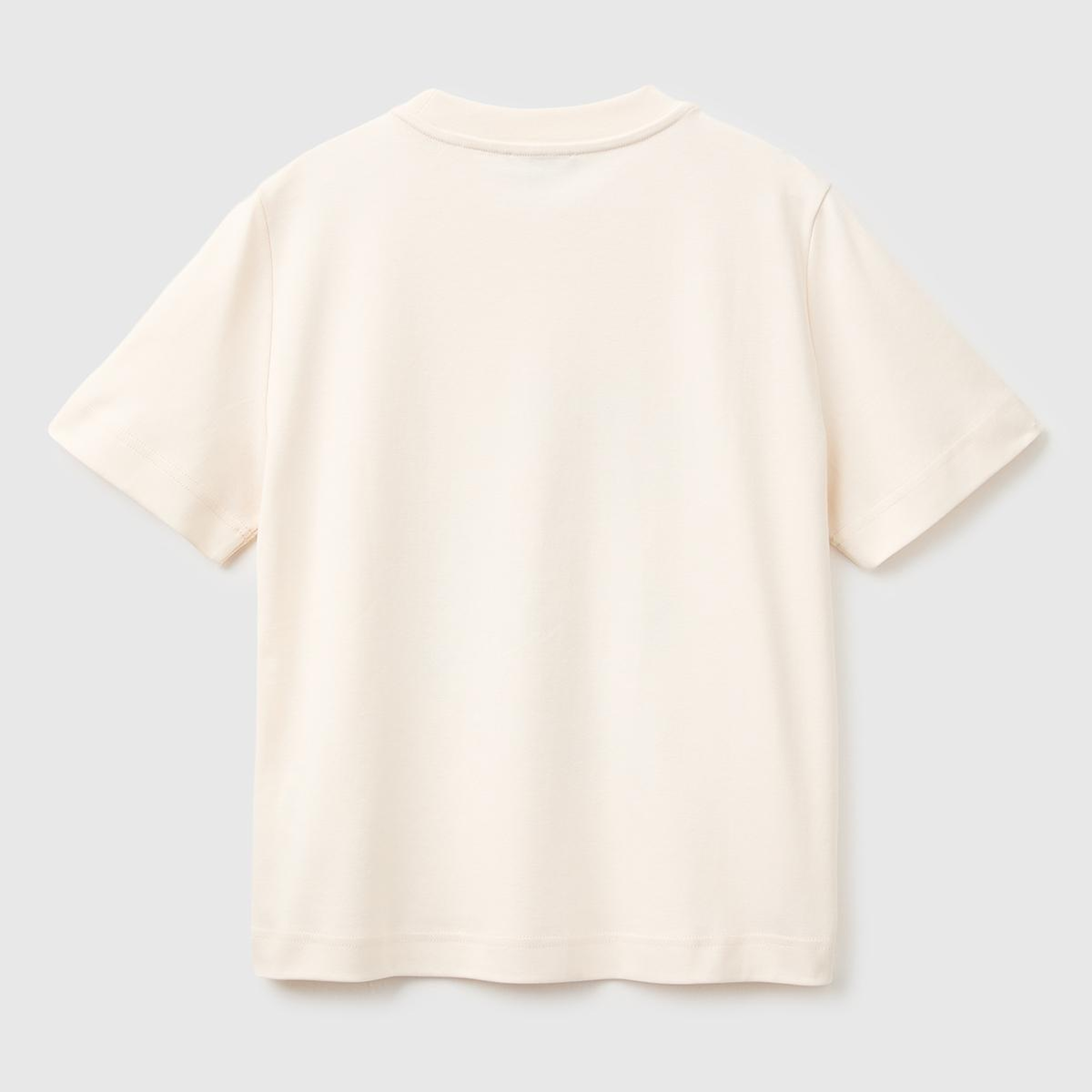 Kadın Krem %100 Pamuk İşlemeli Boxy Kısa Kollu T-Shirt