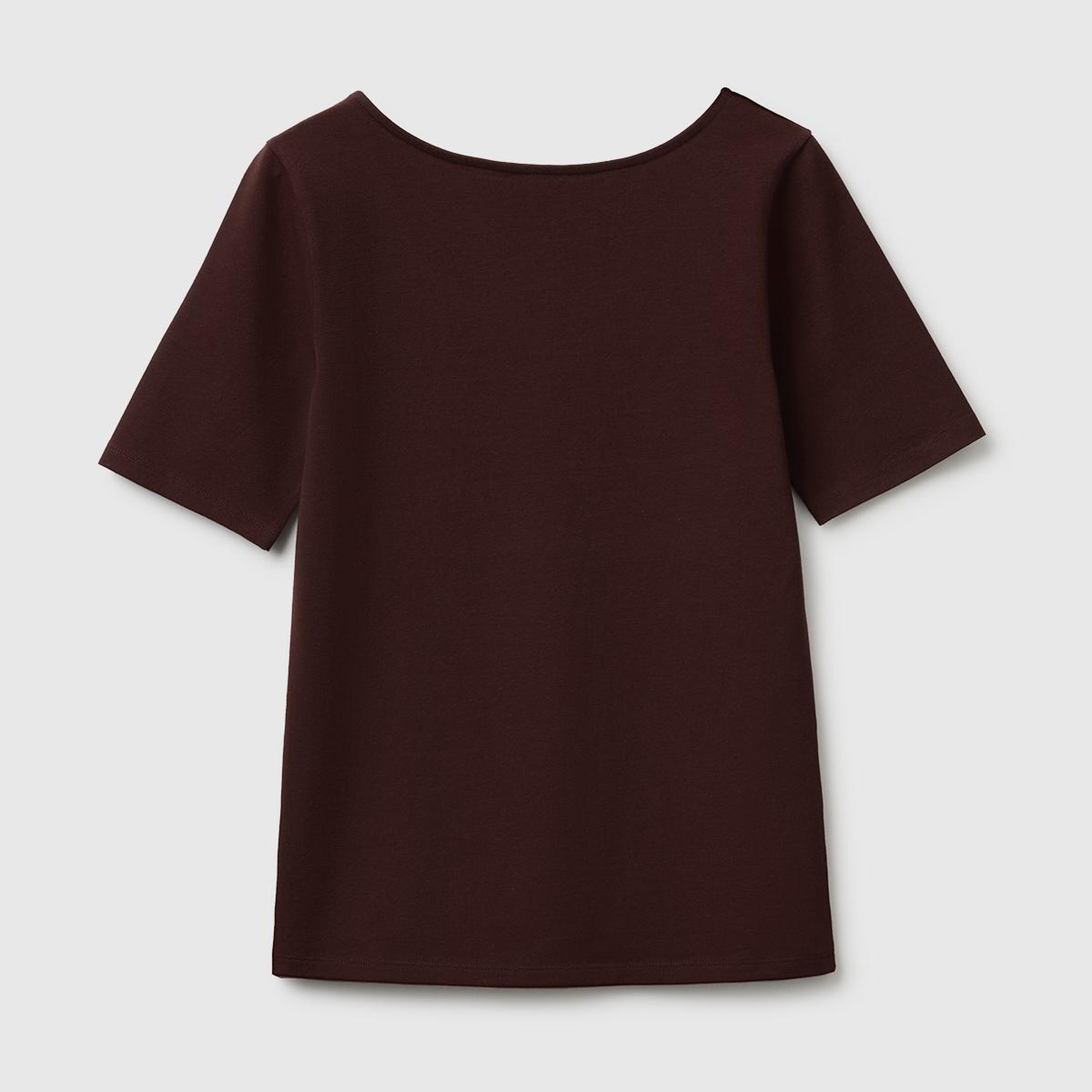 Kadın Kahverengi Pamuk Karışımlı Örme Slim Fit Geniş Yaka T-Shirt